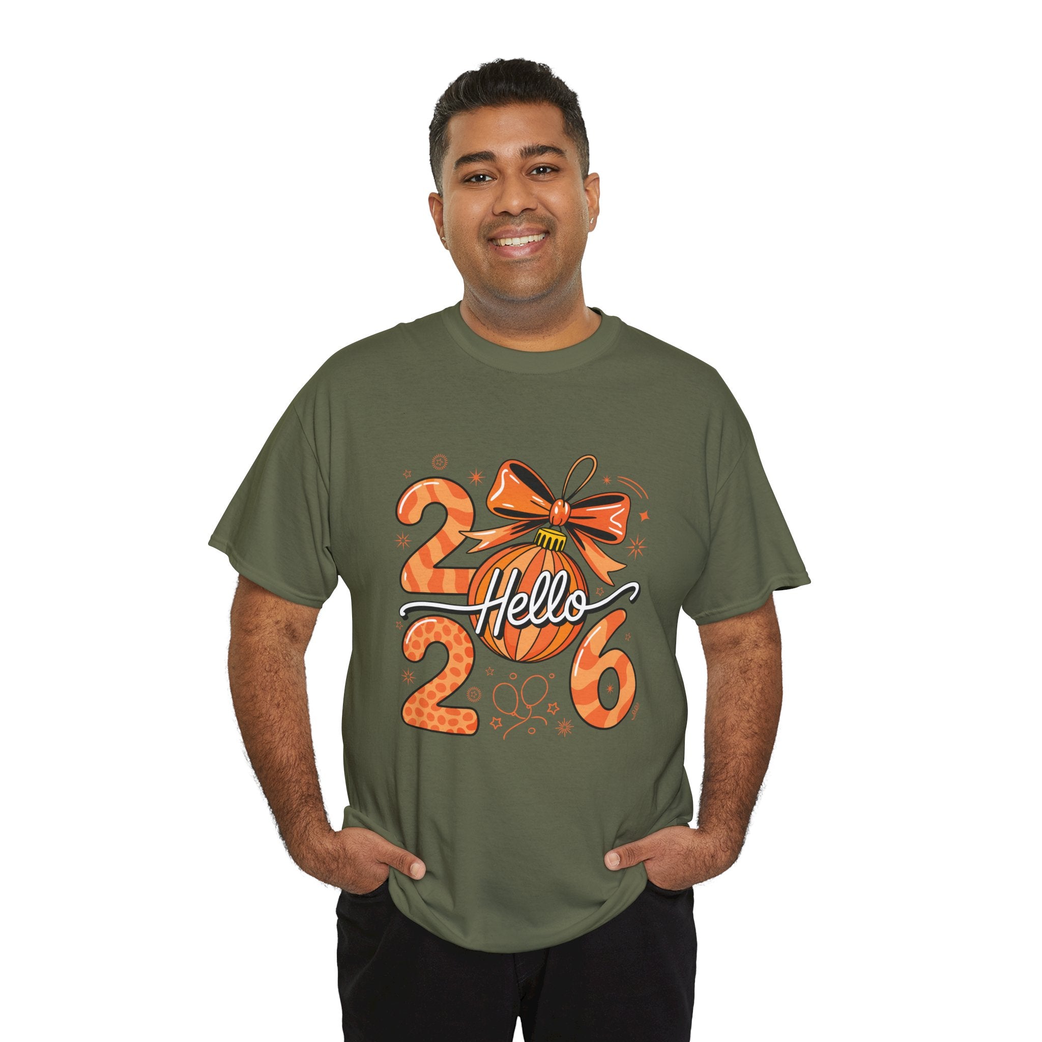 Hello 2026 Christmas Ornament Tee — Festive Orange Holiday Unisex Cotton T-Shirt