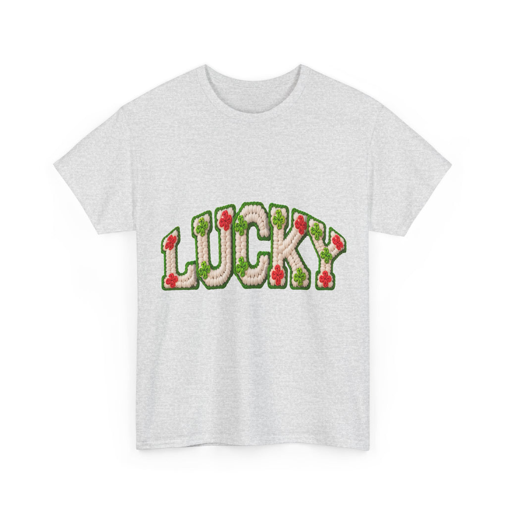 Lucky Crochet Clover T-Shirt — Faux-Yarn Embroidered St. Patrick’s Unisex Cotton Tee