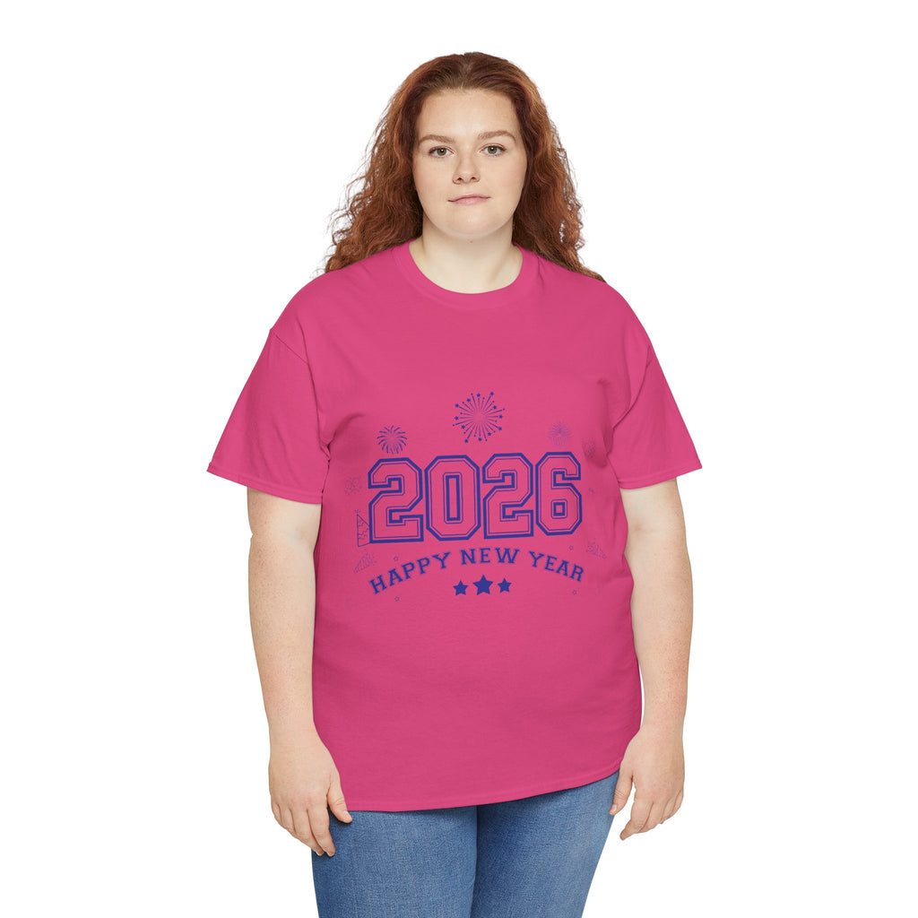Happy New Year 2026 Varsity Tee — Fireworks & Confetti Celebration Unisex Cotton Tee