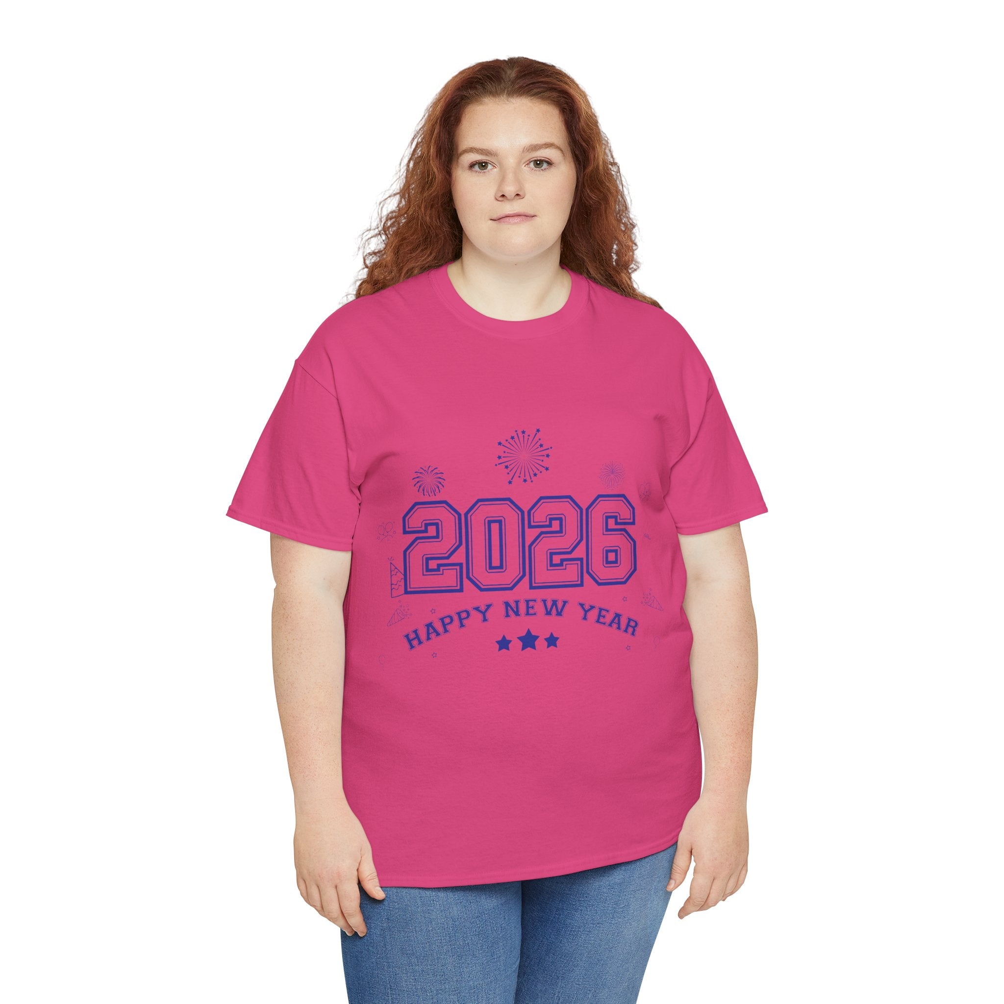 Happy New Year 2026 Varsity Tee — Fireworks & Confetti Celebration Unisex Cotton Tee
