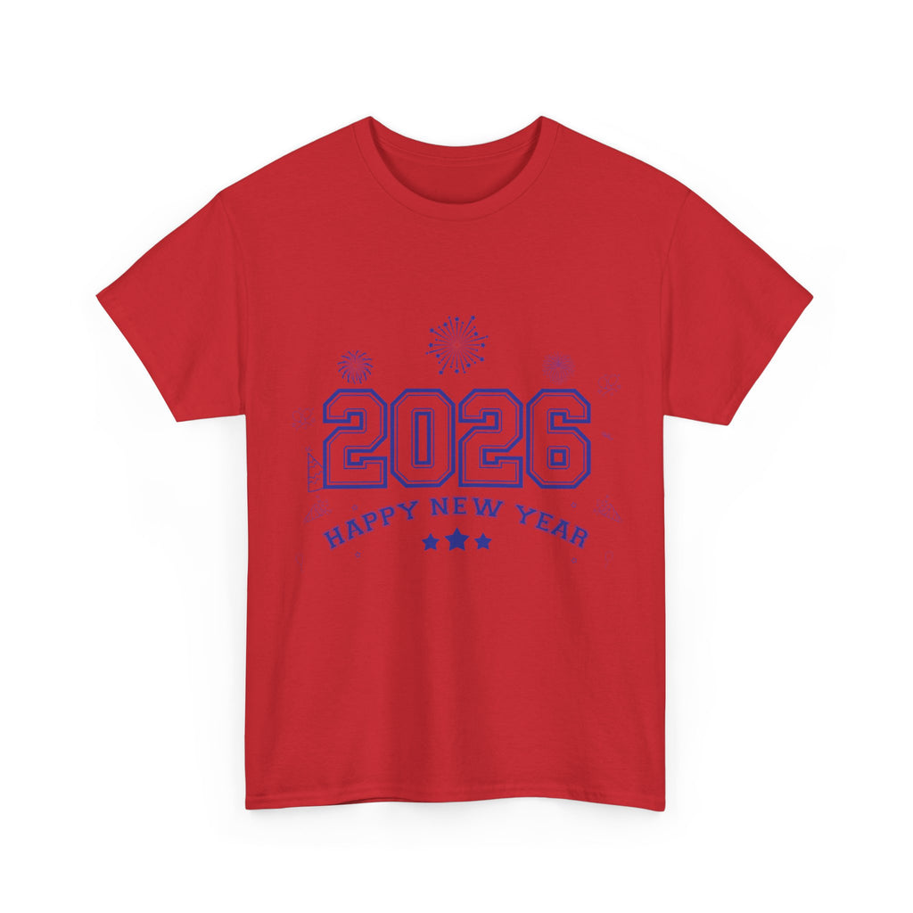 Happy New Year 2026 Varsity Tee — Fireworks & Confetti Celebration Unisex Cotton Tee
