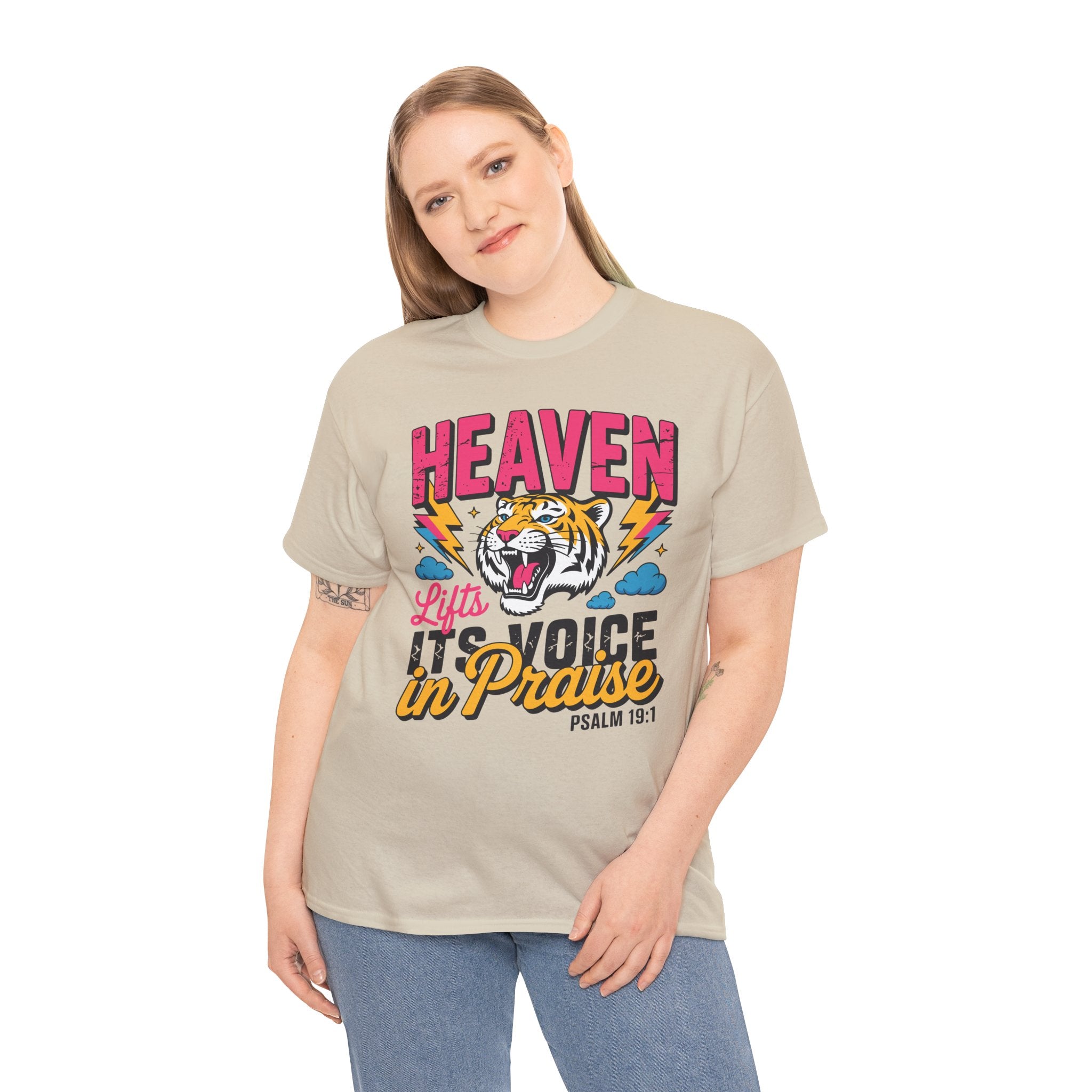 Psalm 19:1 Tiger Praise T-Shirt — Bold Christian Roaring Tiger Graphic.Unisex Cotton Tee