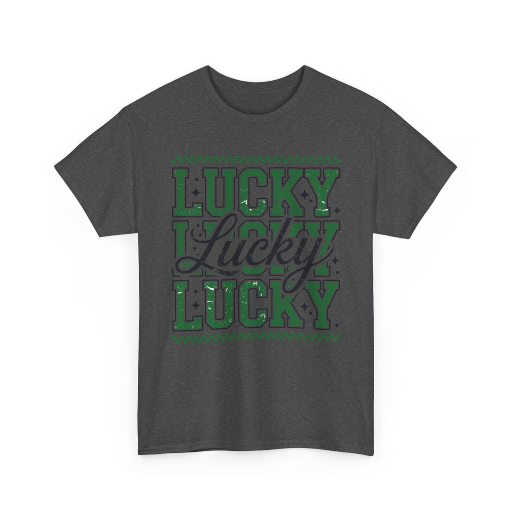 Lucky Varsity Tee — Layered Green ‘Lucky’ Graphic Unisex Cotton Tee