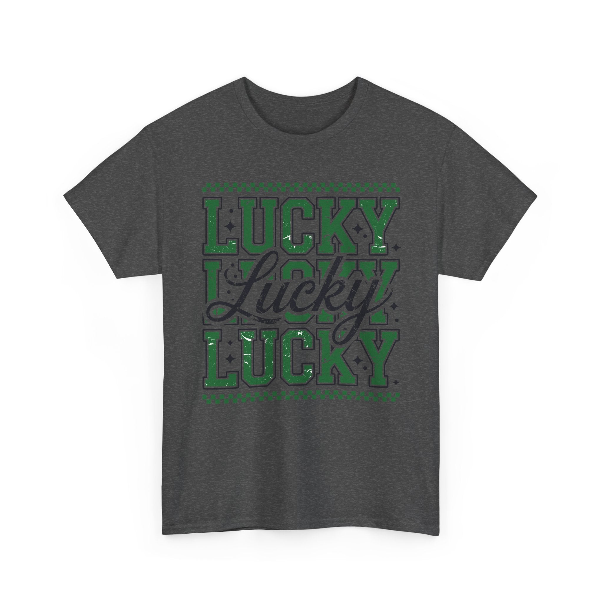 Lucky Varsity Tee — Layered Green ‘Lucky’ Graphic Unisex Cotton Tee