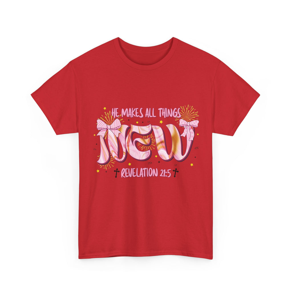 Christian Marble Tee — “He Makes All Things New” (Revelation 21:5)... Unisex Cotton Tee