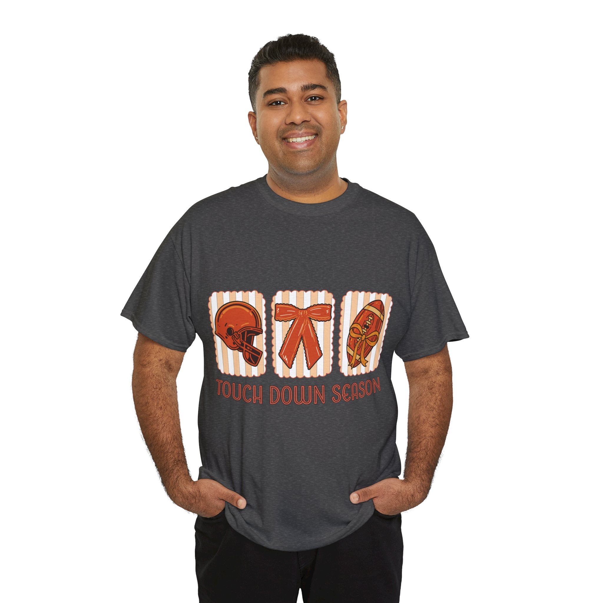 Touch Down Season Football Tee — Striped Fall Helmet & Bow Design Unisex Cotton Tee