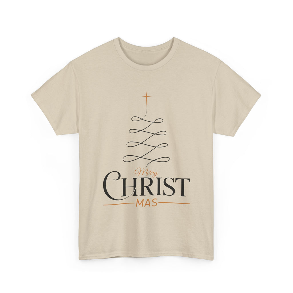 Merry Christmas Gold Cross Tree Unisex Cotton Tee