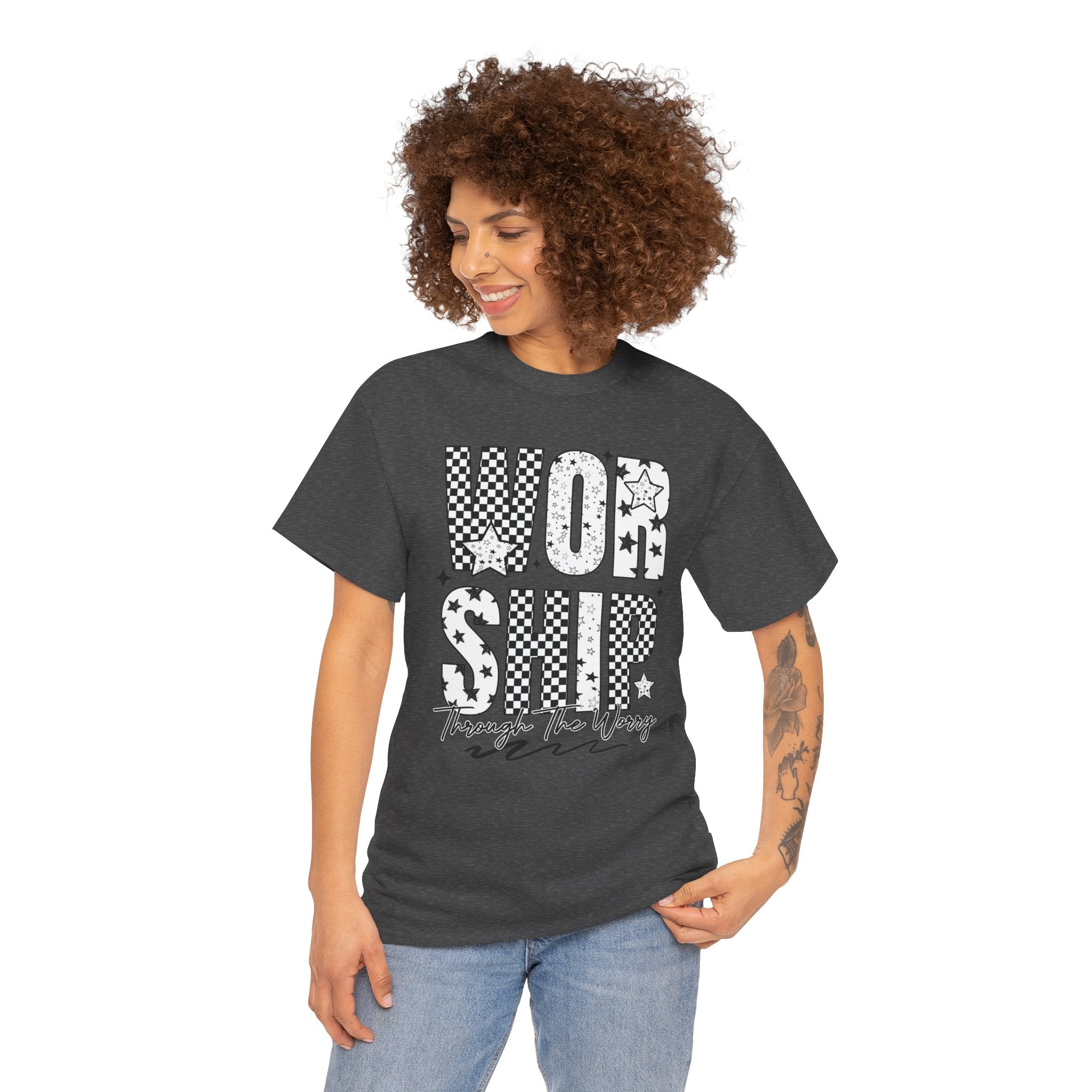 WORSHIP Through The Worry Checkerboard Unisex Cotton Tee