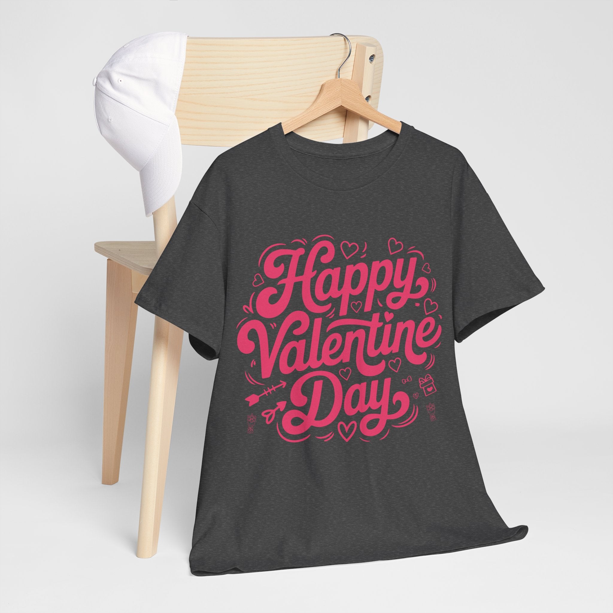Happy Valentine Day Tee — Pink Heart & Love Icons Valentine's Unisex Cotton Shirt