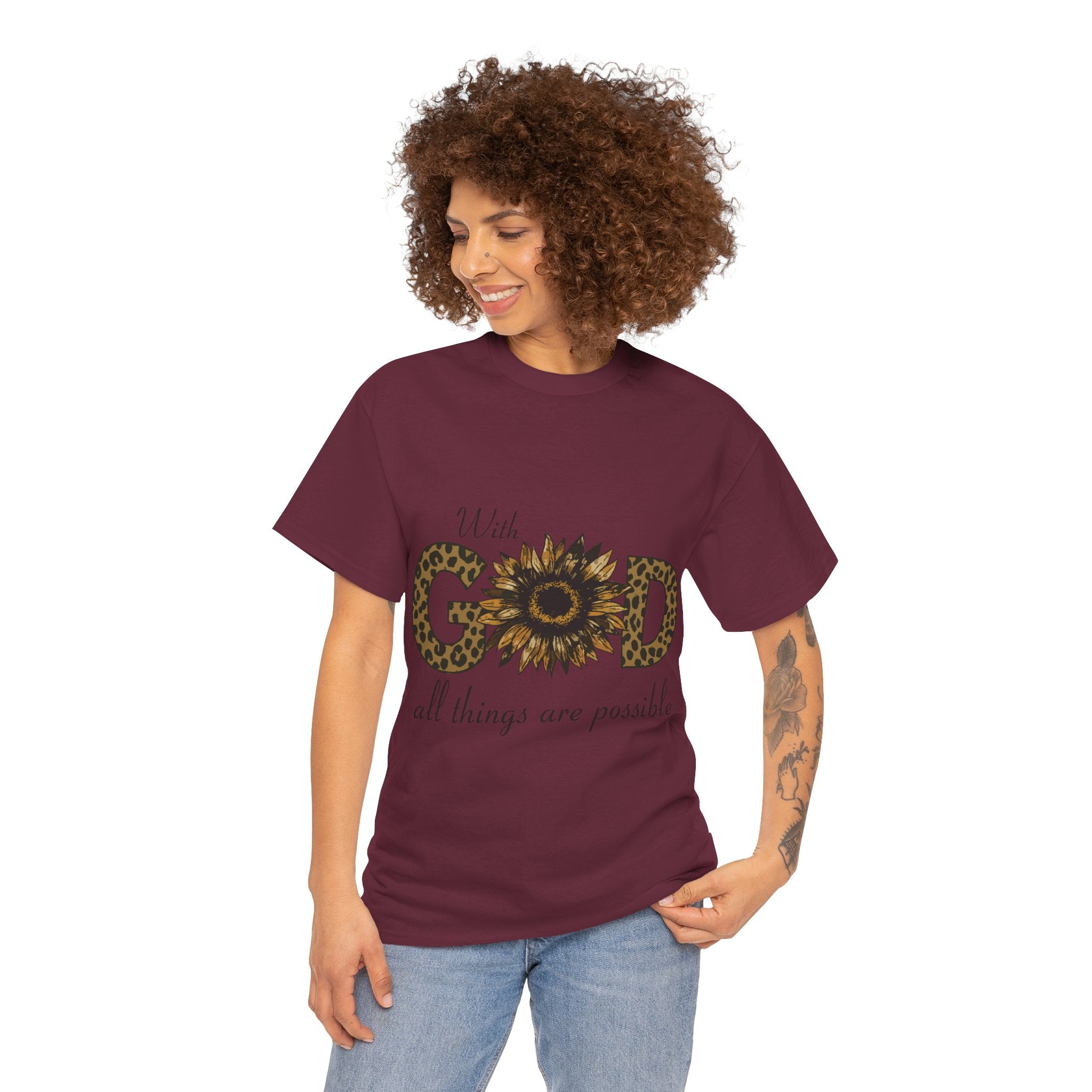 GOD Leopard Print Sunflower Unisex Cotton Tee