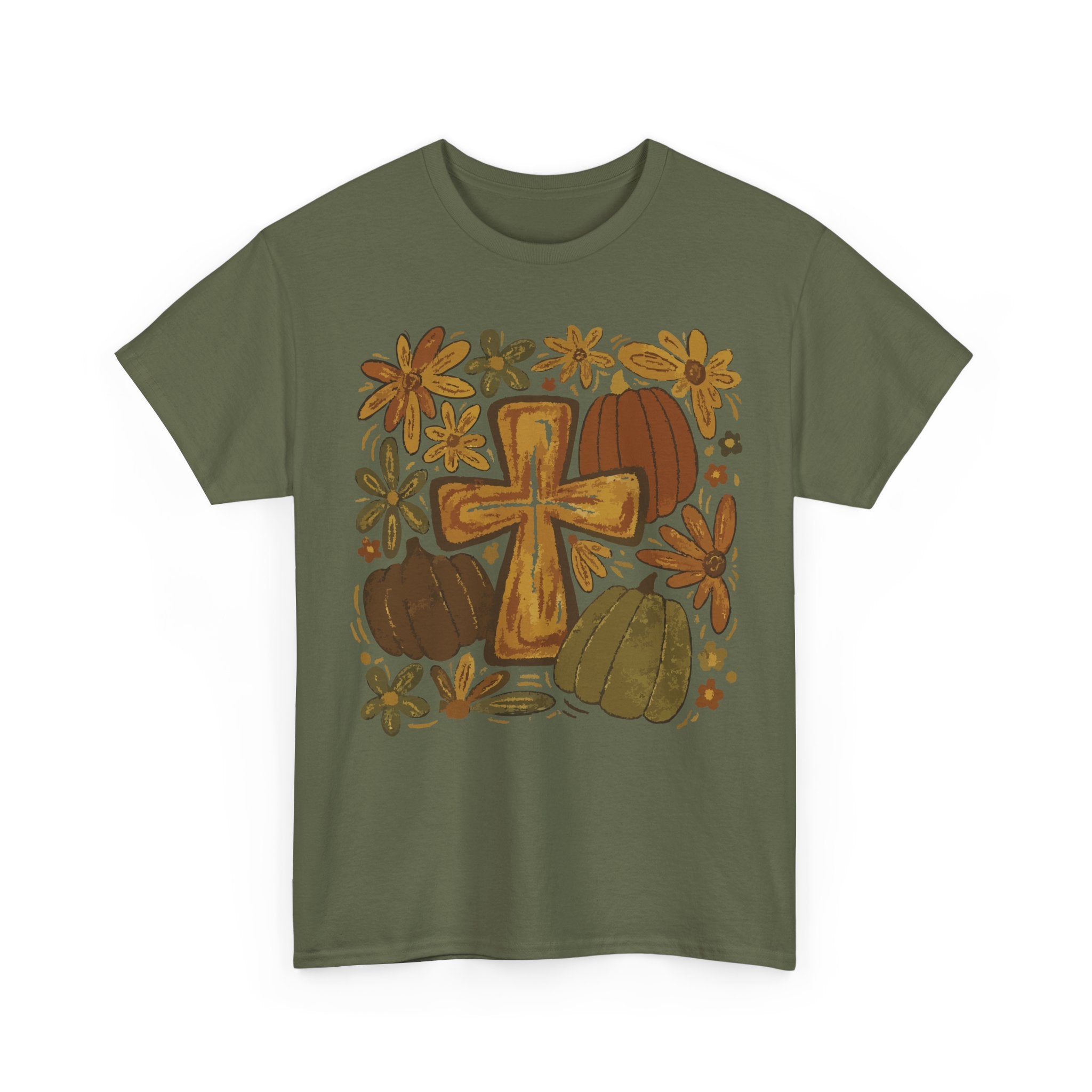 Autumn Cross Tee — Rustic Pumpkin & Fall Floral Christian Unisaex Cotton T-Shirt
