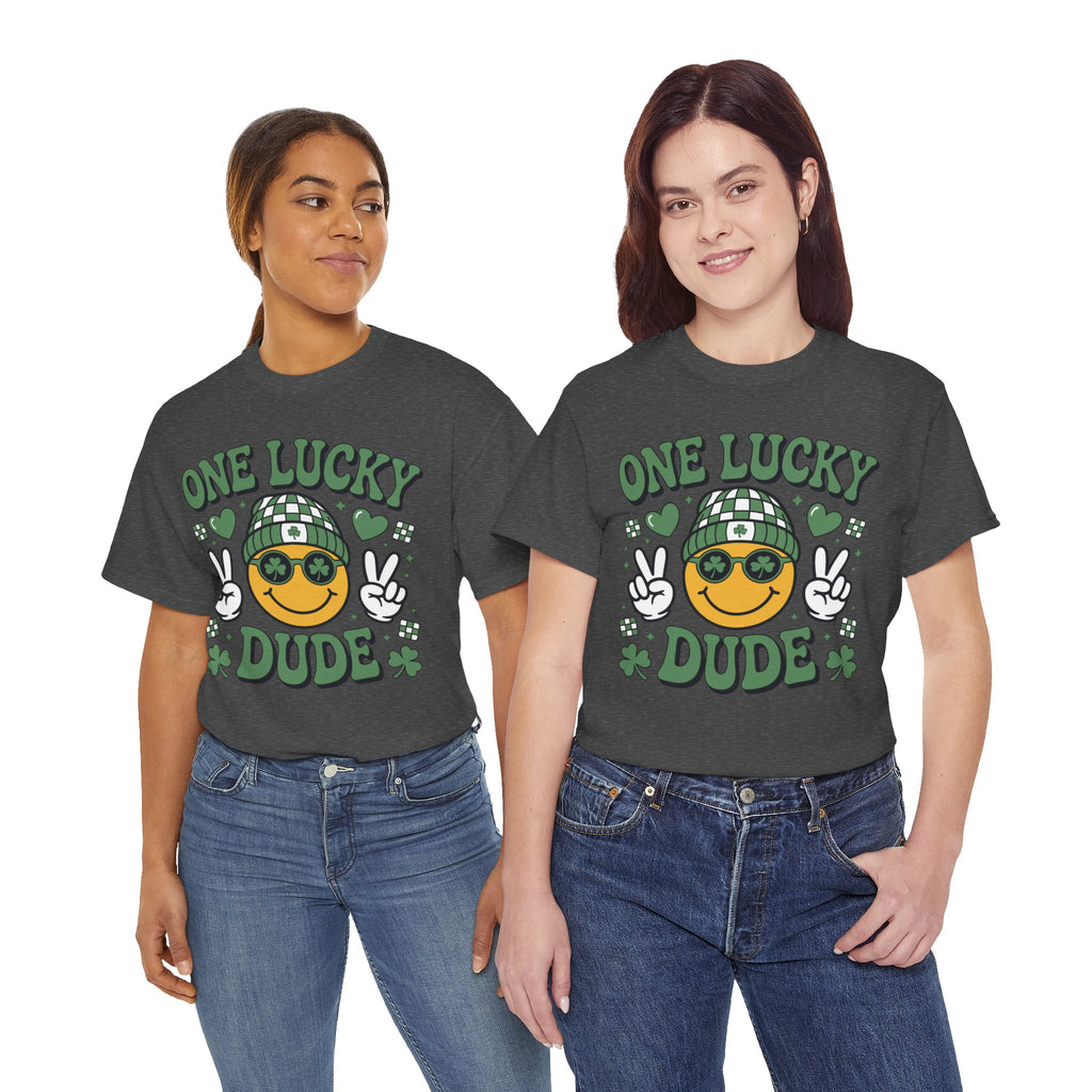 One Lucky Dude Shamrock Tee — St. Patrick's Day Smiley Unisex Cotton Tshirt