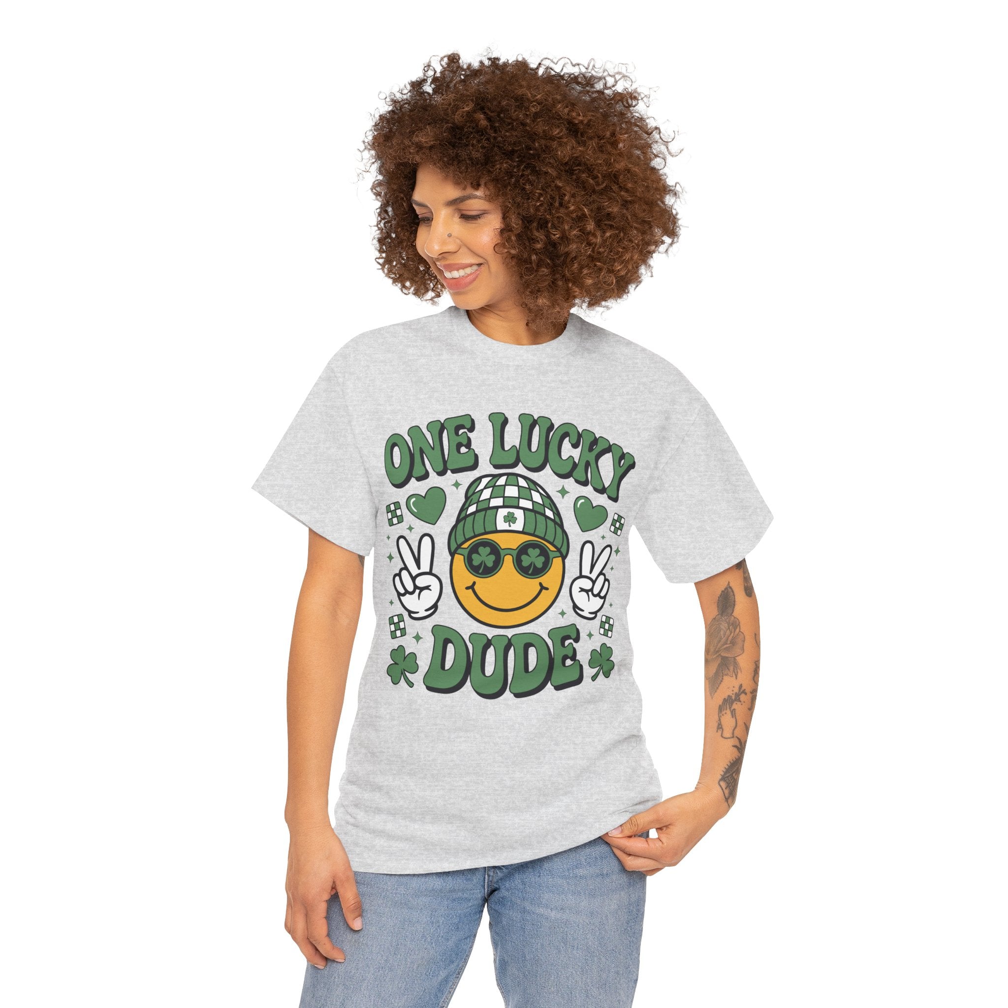 One Lucky Dude Shamrock Tee — St. Patrick's Day Smiley Unisex Cotton Tshirt