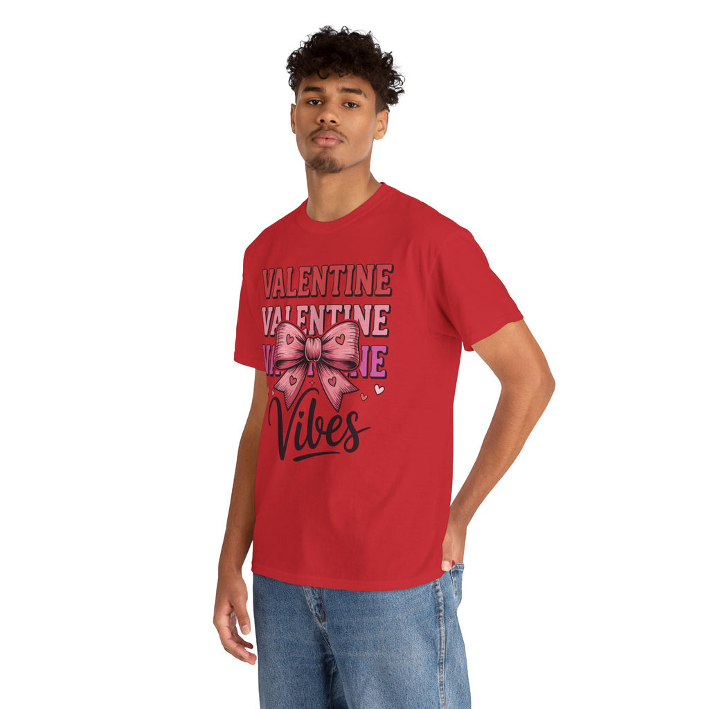 Valentine Vibes T-Shirt — Pink Bow Heart Graphic Unisex Cotton Tee