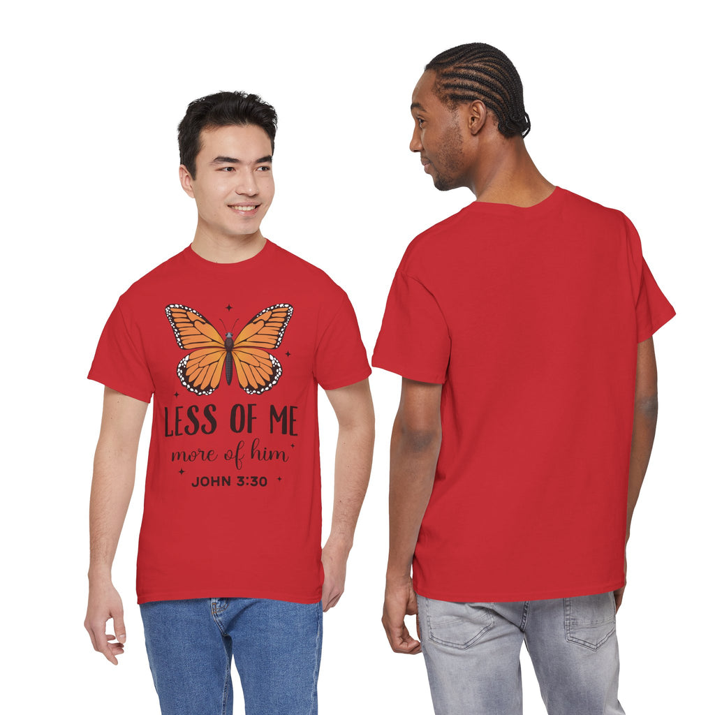 Monarch Butterfly Tee — "Less of Me, More of Him" Christian Unisex cotton T‑Shirt