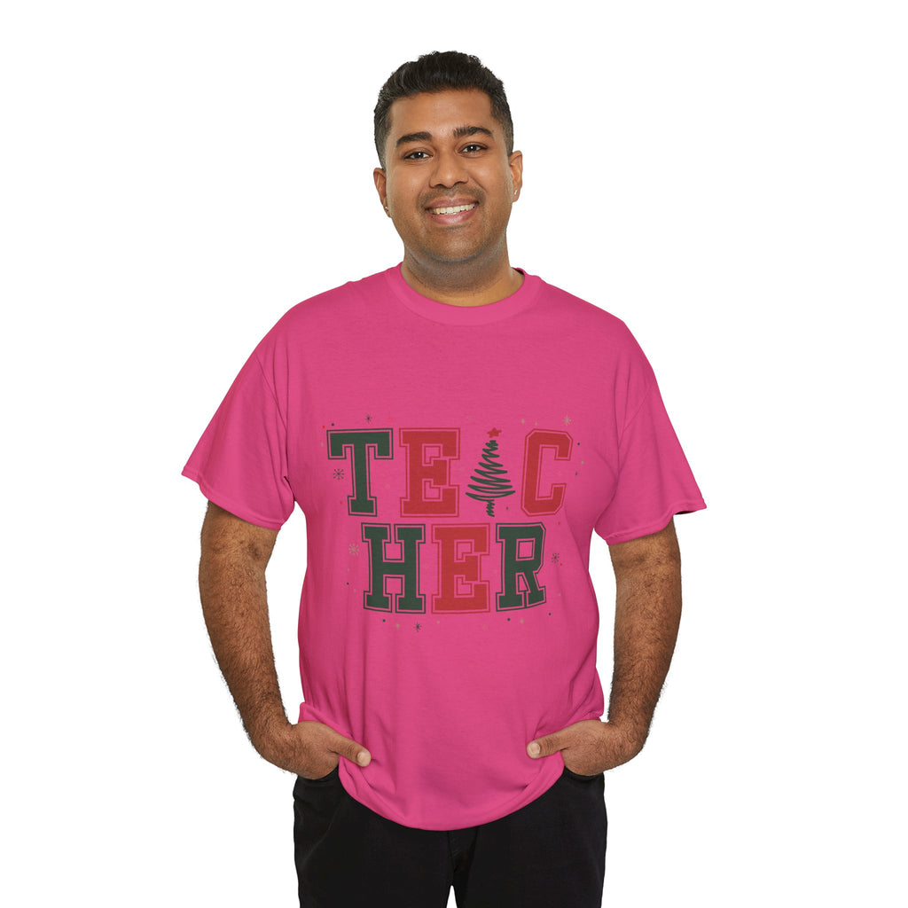 Teacher Christmas Varsity T-Shirt — Red & Green Holiday Unisex Cotton Tee