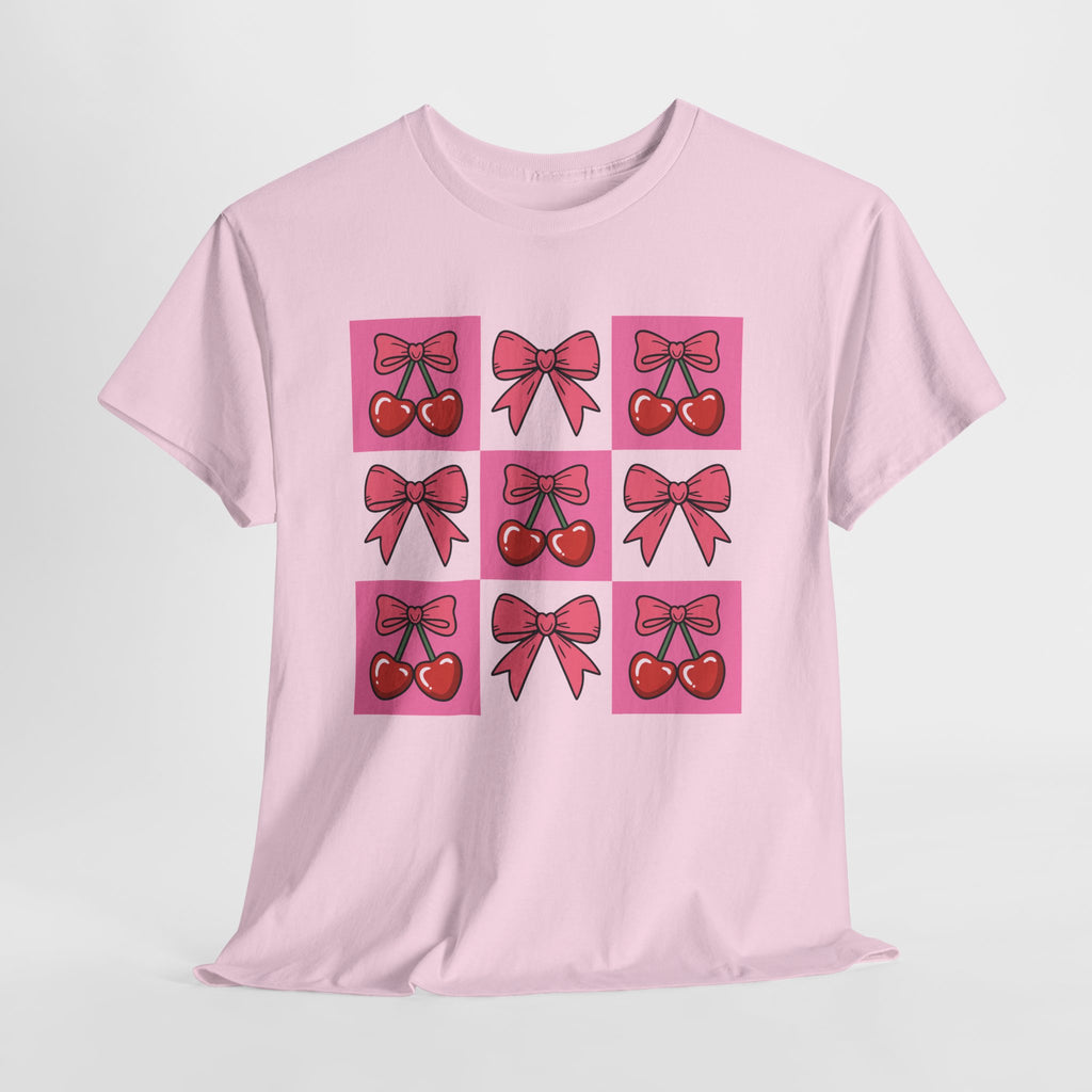 Cherry & Pink Bow Checkered Unisex Cotton Tee