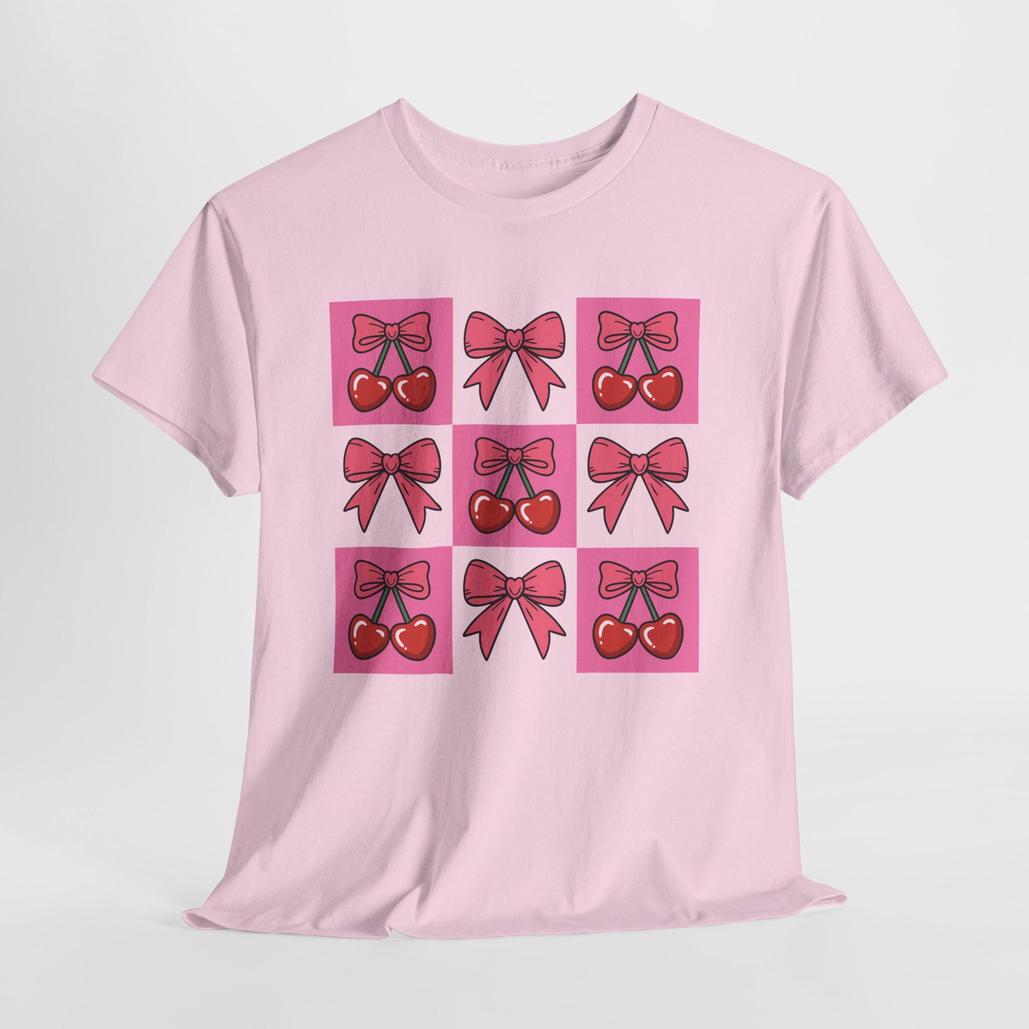 Cherry & Pink Bow Checkered Unisex Cotton Tee