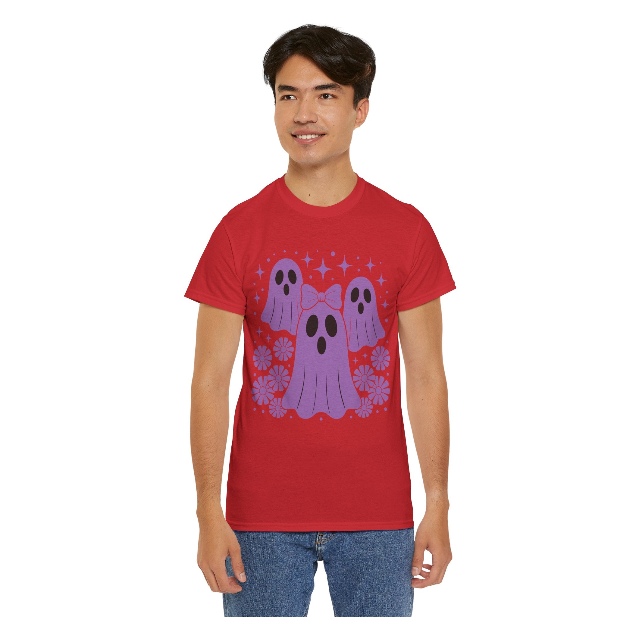 Purple Ghost Halloween Unisex Cotton Tee