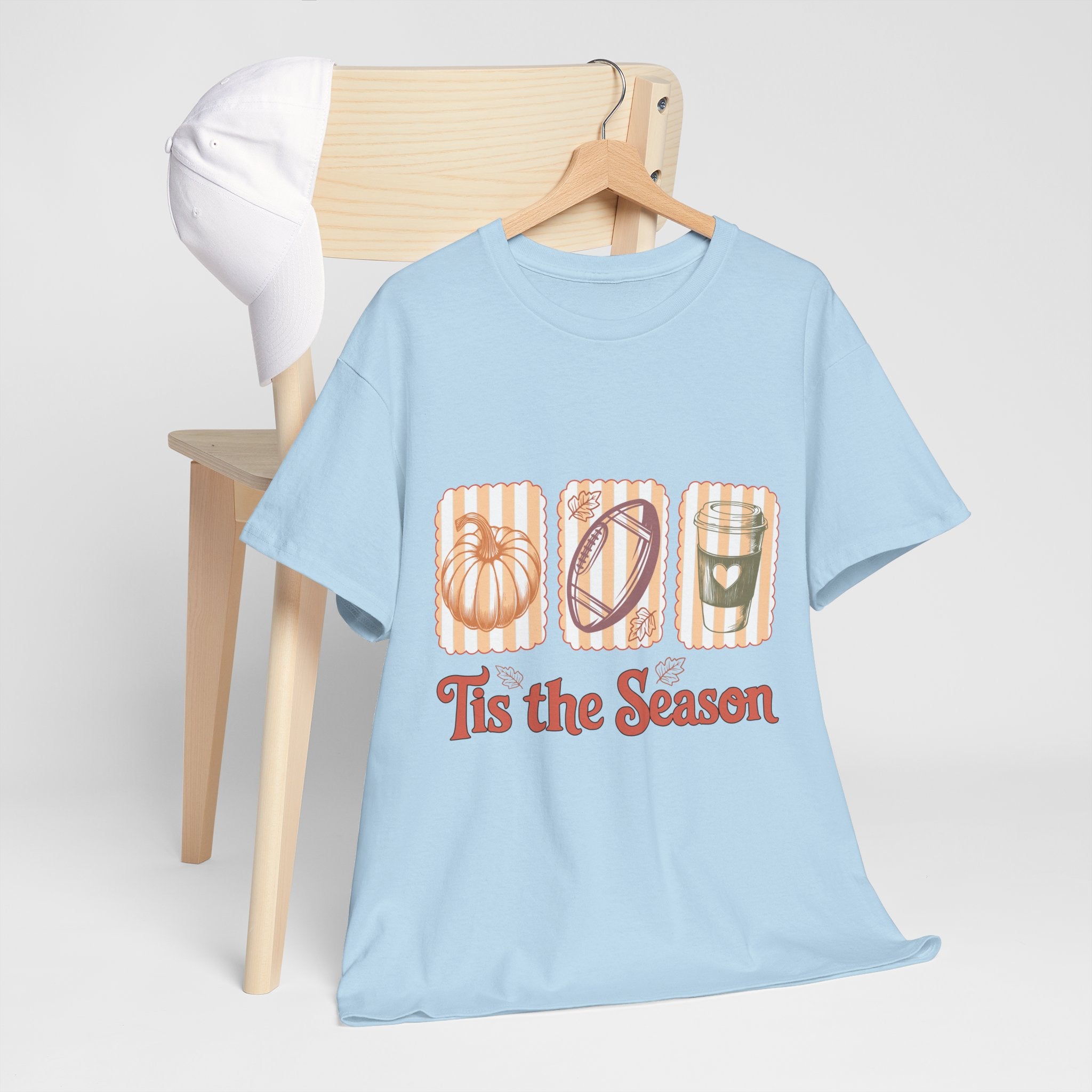Tis the Season Pumpkin, Football & Coffee Fall Unisex Cotton T-Shirt