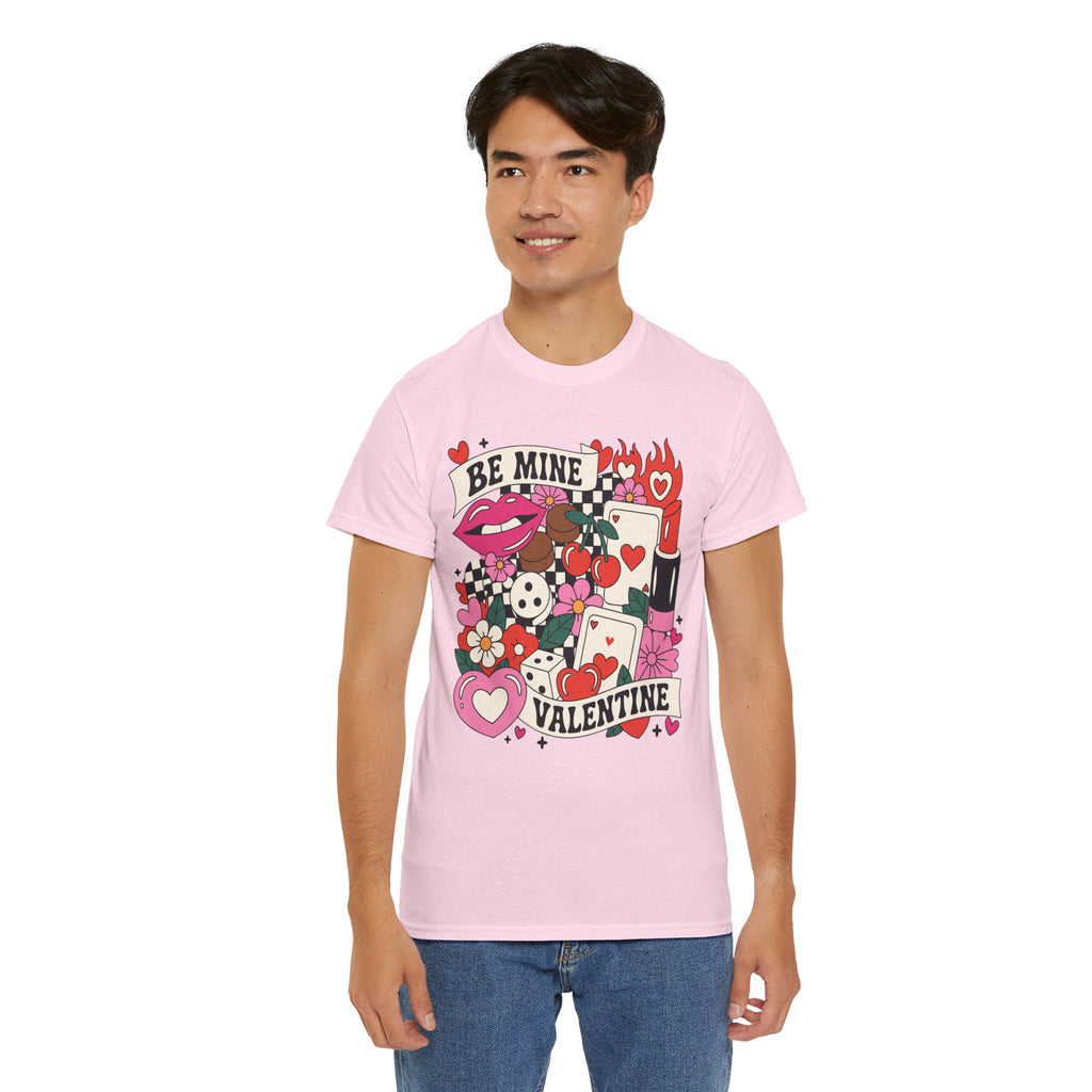 Be Mine Valentine Pop-Art Tee — Lips, Cherries & Retro Valentine Collage...Unisex Cotton Tee