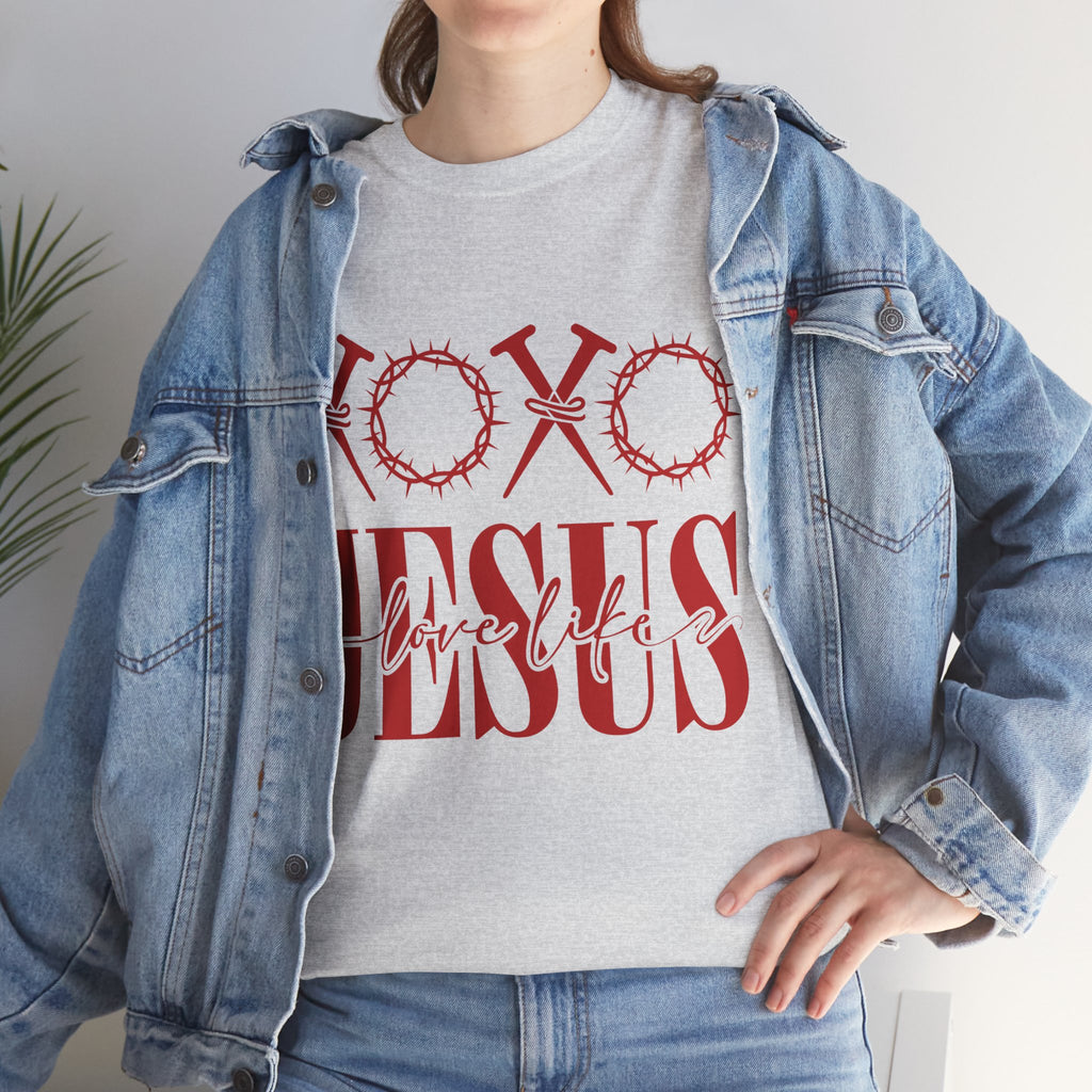 Christian Valentine T-Shirt — "XOXO Jesus Love Life" Nails & Thorn Crown Design Unisex Cotton Tee