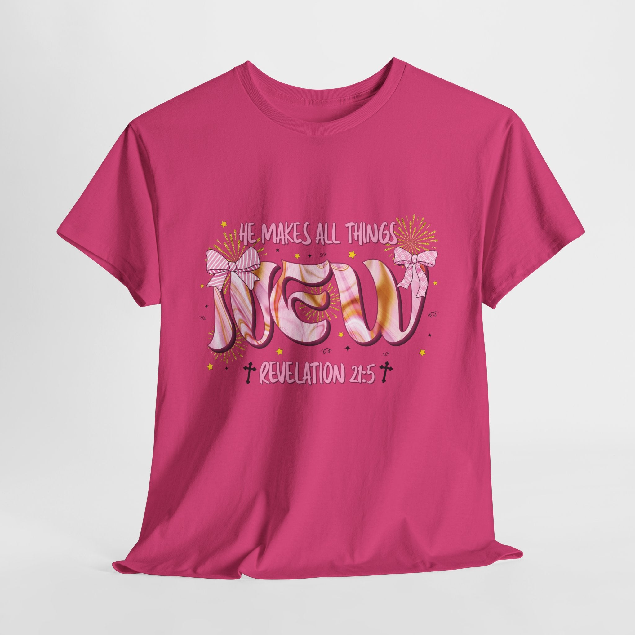 Christian Marble Tee — “He Makes All Things New” (Revelation 21:5)... Unisex Cotton Tee