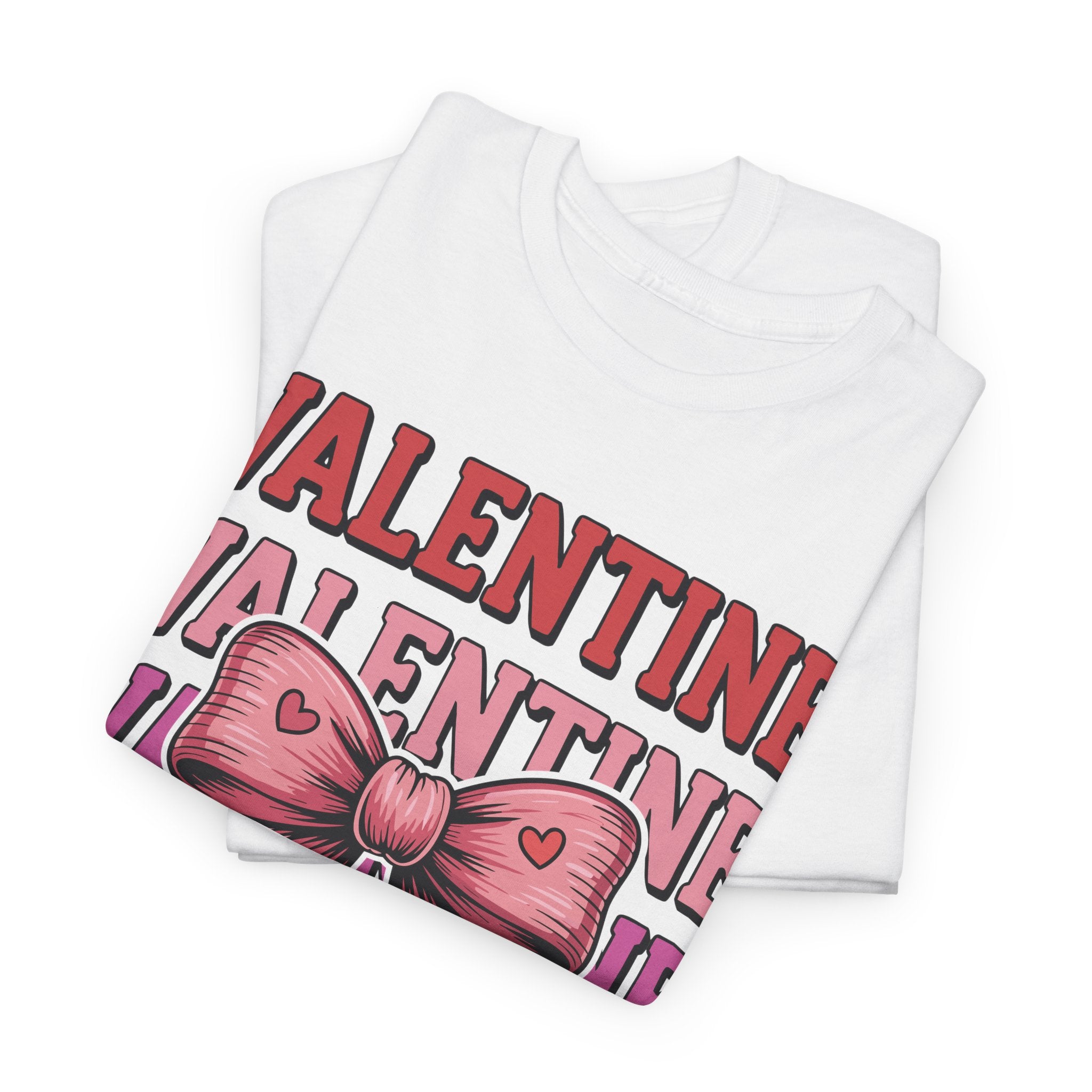 Valentine Vibes T-Shirt — Pink Bow Heart Graphic Unisex Cotton Tee