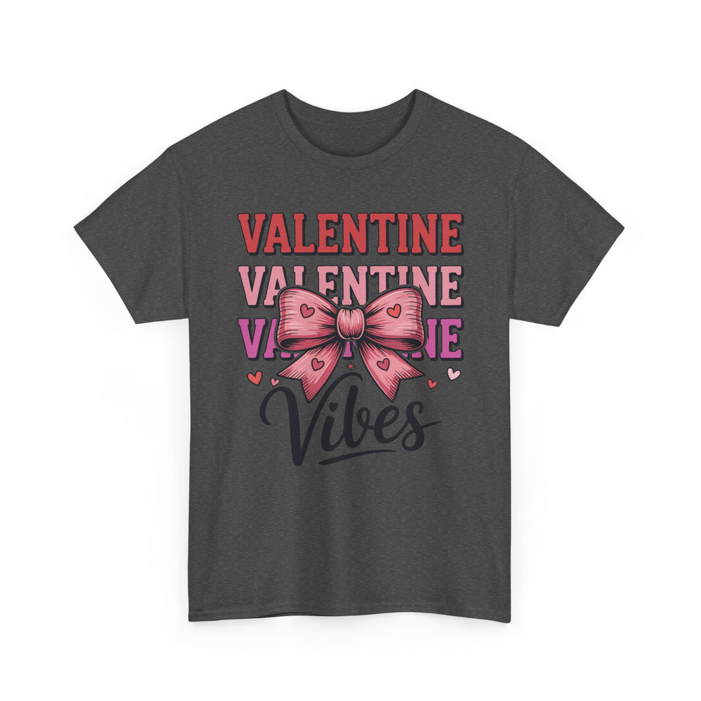 Valentine Vibes T-Shirt — Pink Bow Heart Graphic Unisex Cotton Tee