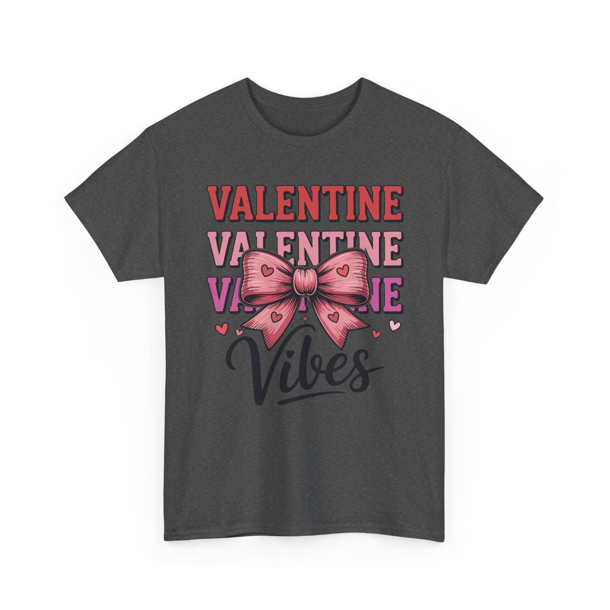 Valentine Vibes T-Shirt — Pink Bow Heart Graphic Unisex Cotton Tee