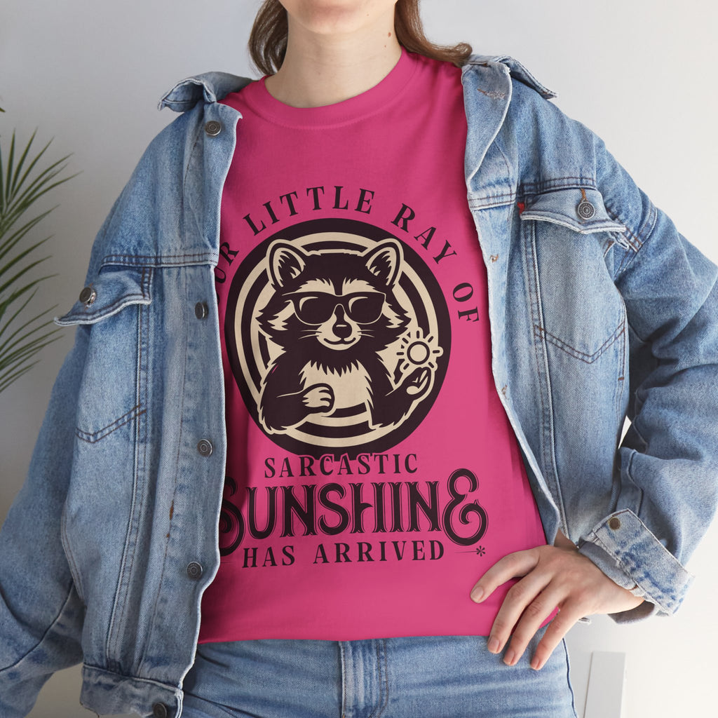Cool Raccoon Sunglasses T-Shirt — Raccoon Holding Sun Graphic Unisex Cotton Tee