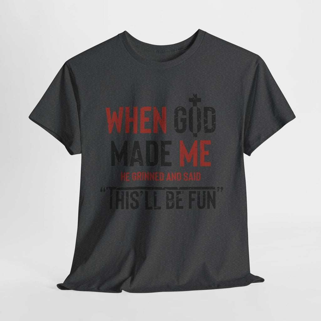 Humorous Grunge Quote Tee — "When He Saw Me, He Grinned and Said"Unisec Cotton Tee