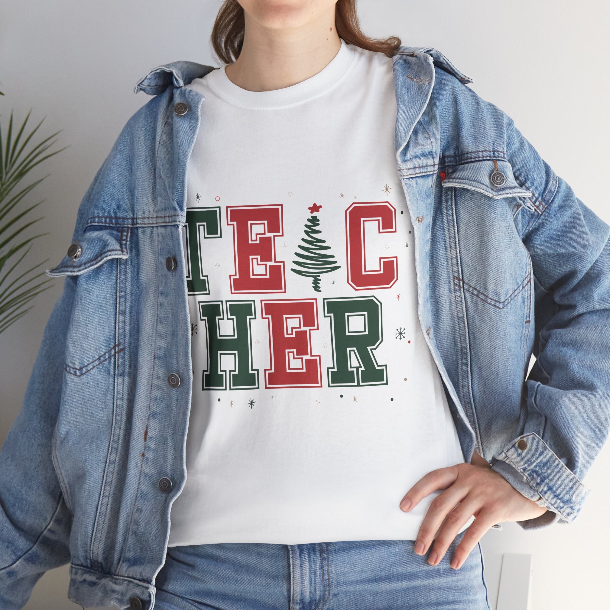 Teacher Christmas Varsity T-Shirt — Red & Green Holiday Unisex Cotton Tee