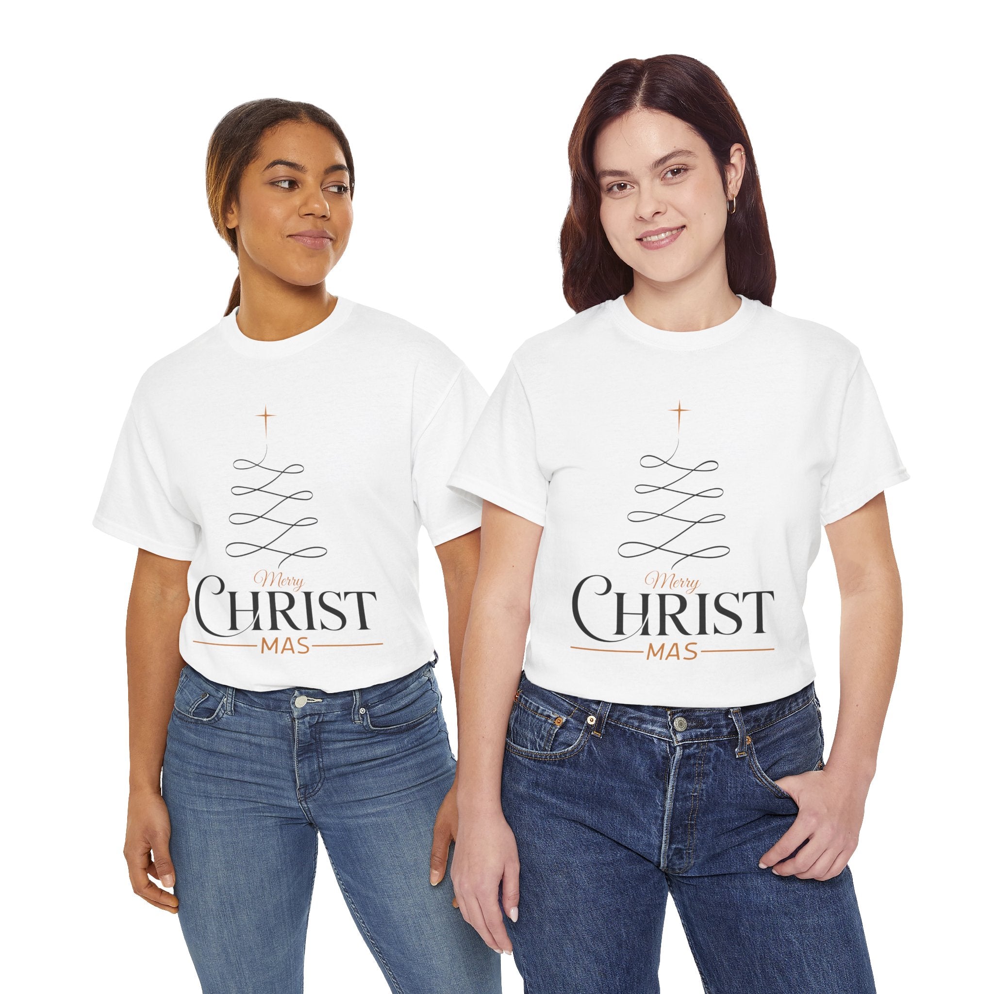 Merry Christmas Gold Cross Tree Unisex Cotton Tee