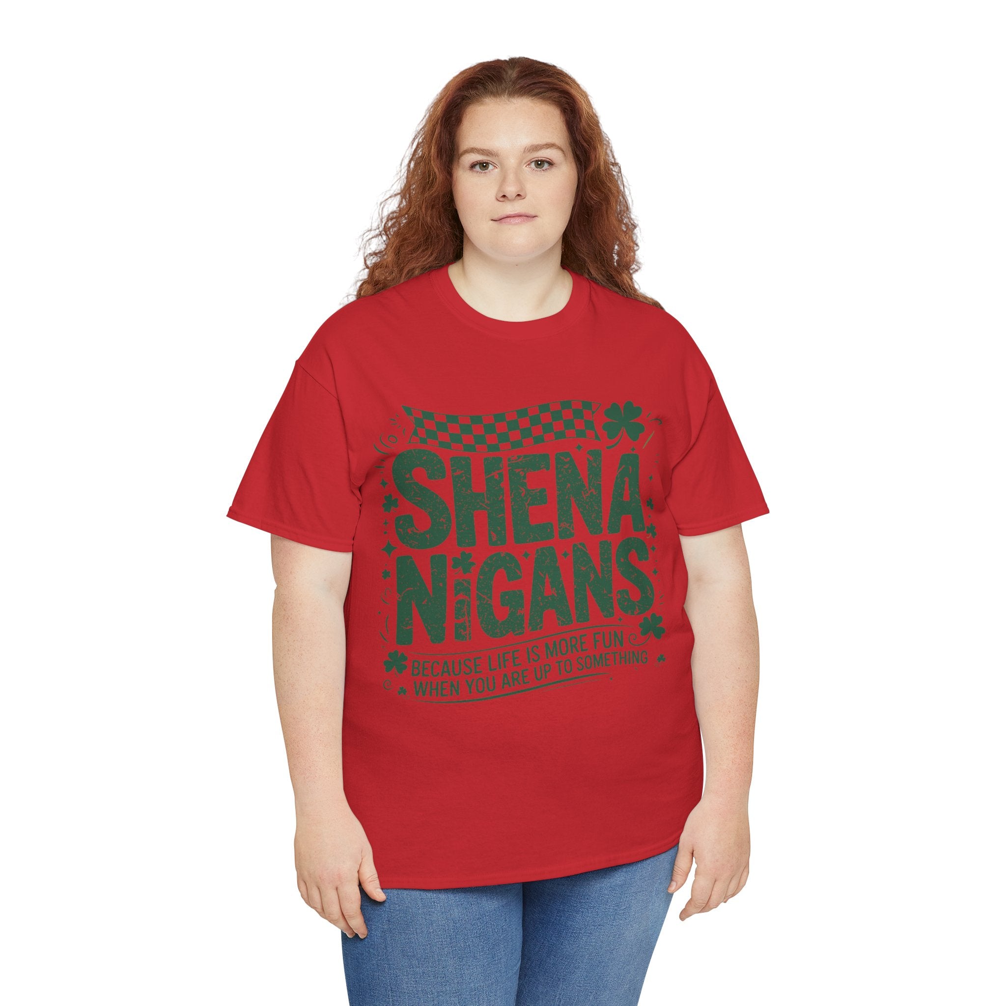 Shenanigans Clover Tee — Bright Green St. Patrick’s Day Shirt with Checkered Flag Unisex Cotton Tee