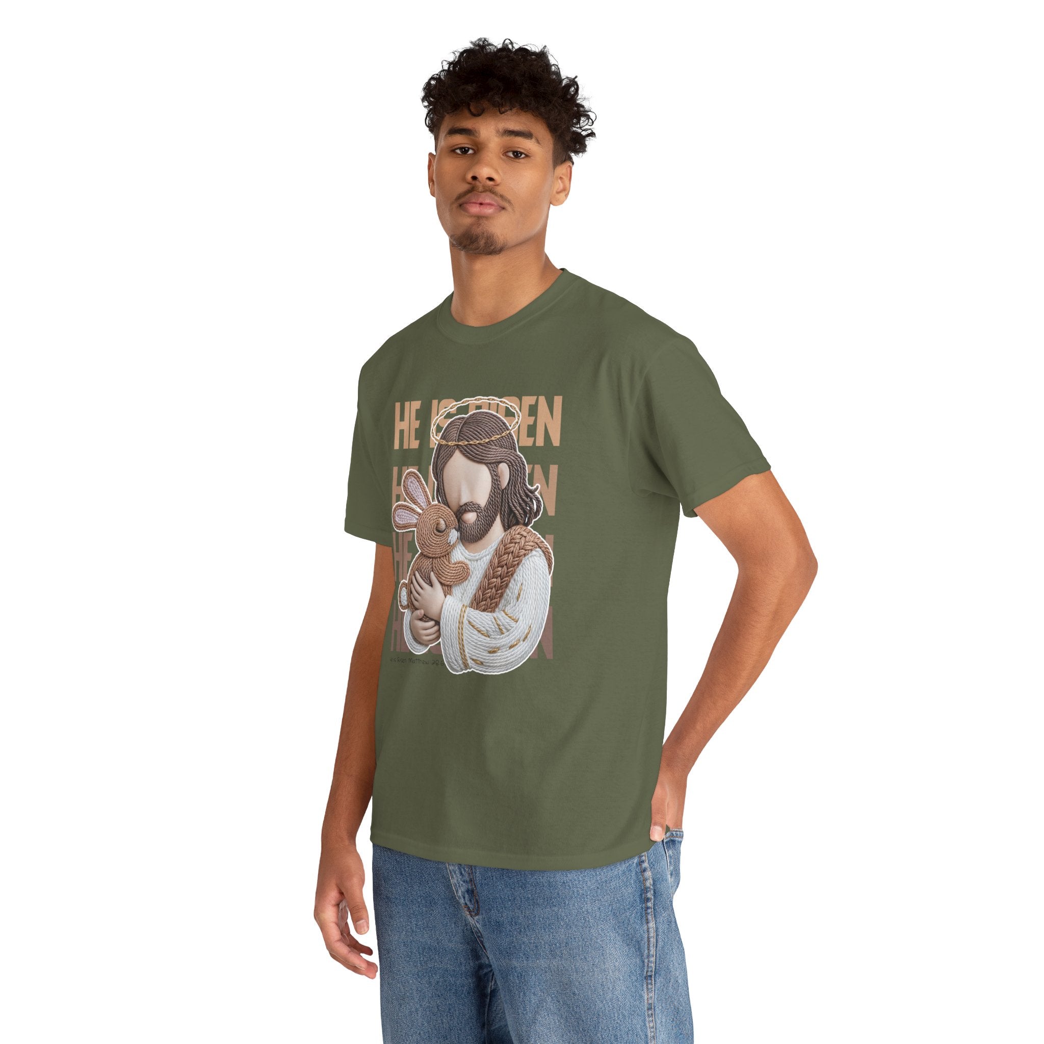He Is Risen Matthew 28:6 Jesus With Lamb Unisex Cotton T-Shirt