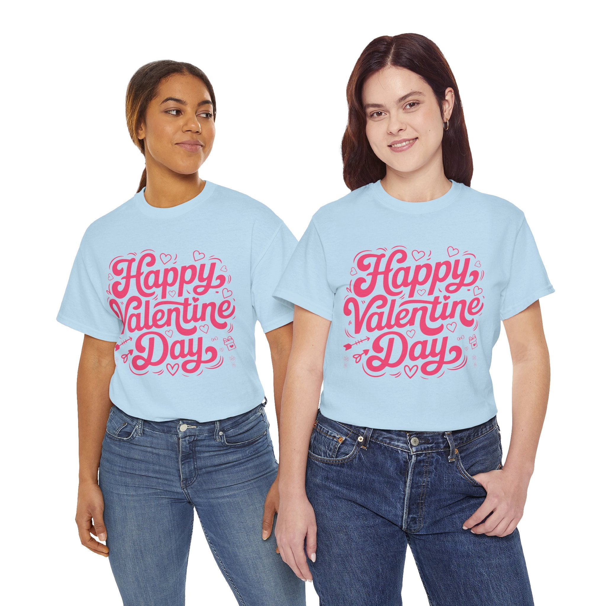 Happy Valentine Day Tee — Pink Heart & Love Icons Valentine's Unisex Cotton Shirt