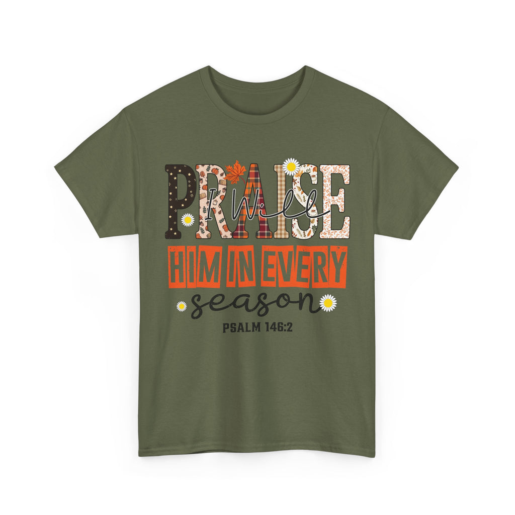 Praise Him In Every Tee — Fall Daisies & Leaf Floral Graphic Unisex Cotton T-Shirt
