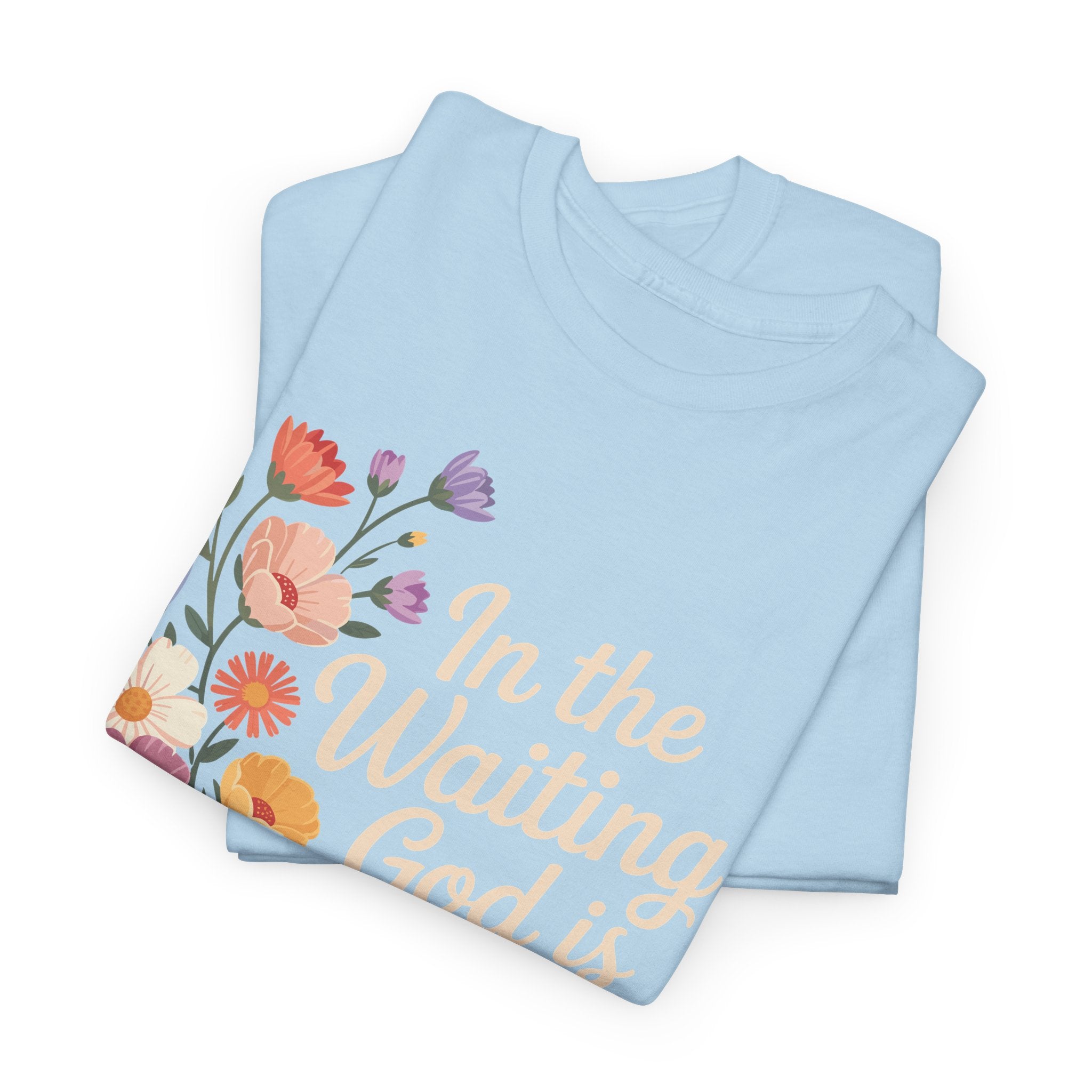 Pastel Floral “In the Waiting God Is Working” Unisex Cotton T-Shirt