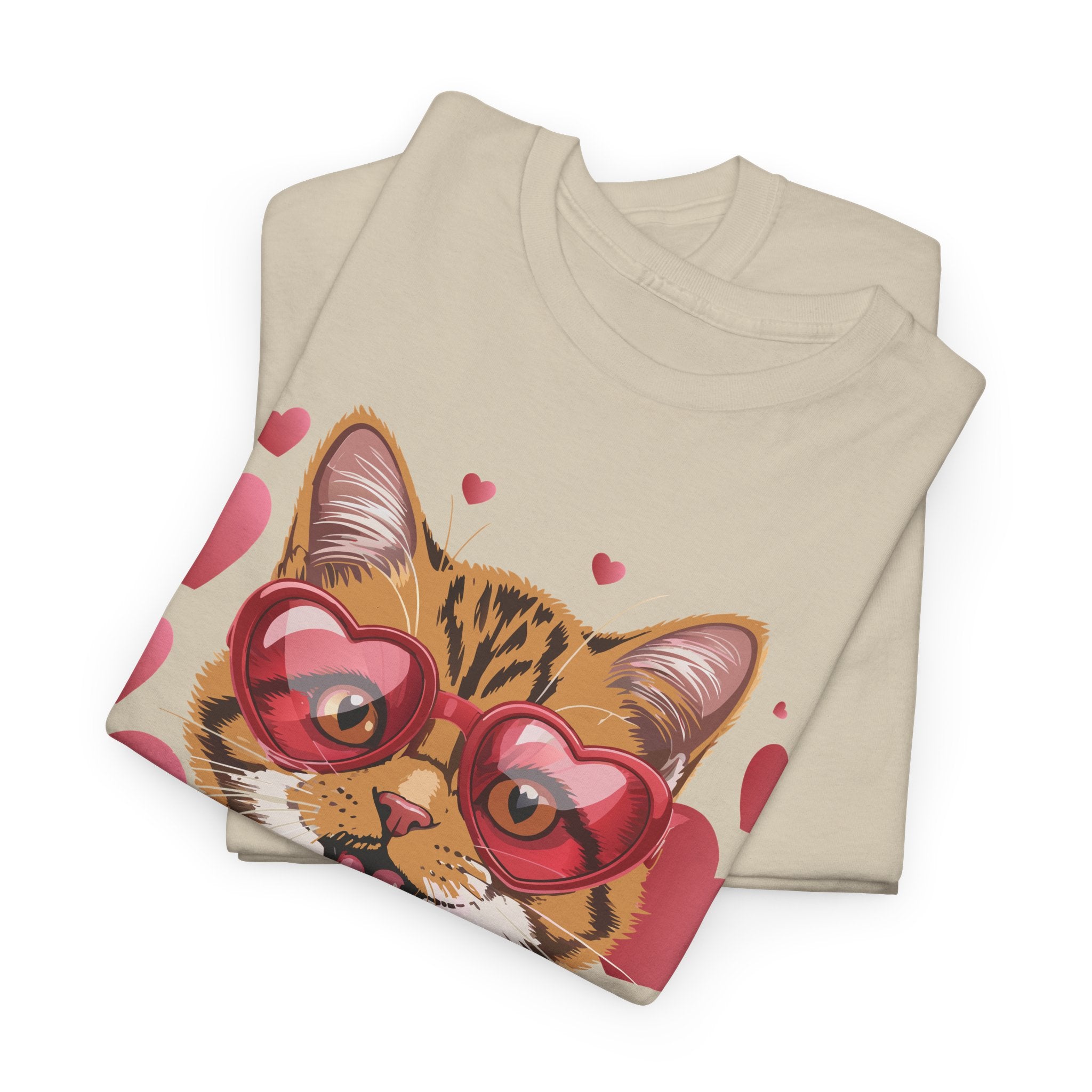 Valentine Cat Tee — Heart Glasses, Lollipop Bow Unisex Cotton Tee