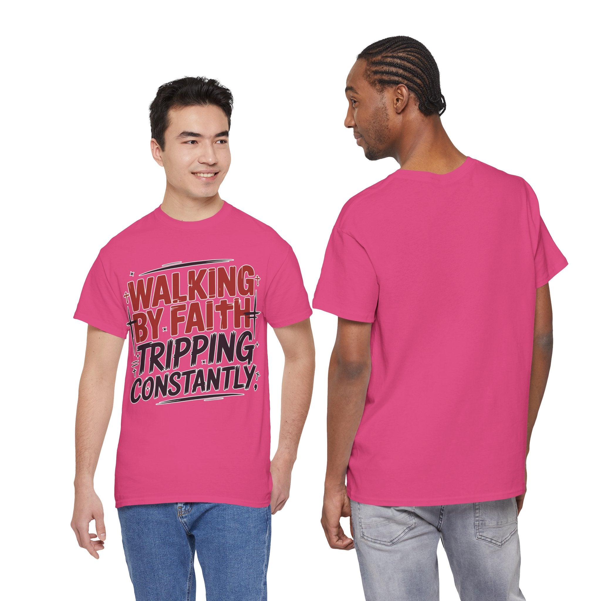 Walking by Faith, Tripping Constantly Unisex Cotton T-Shirt