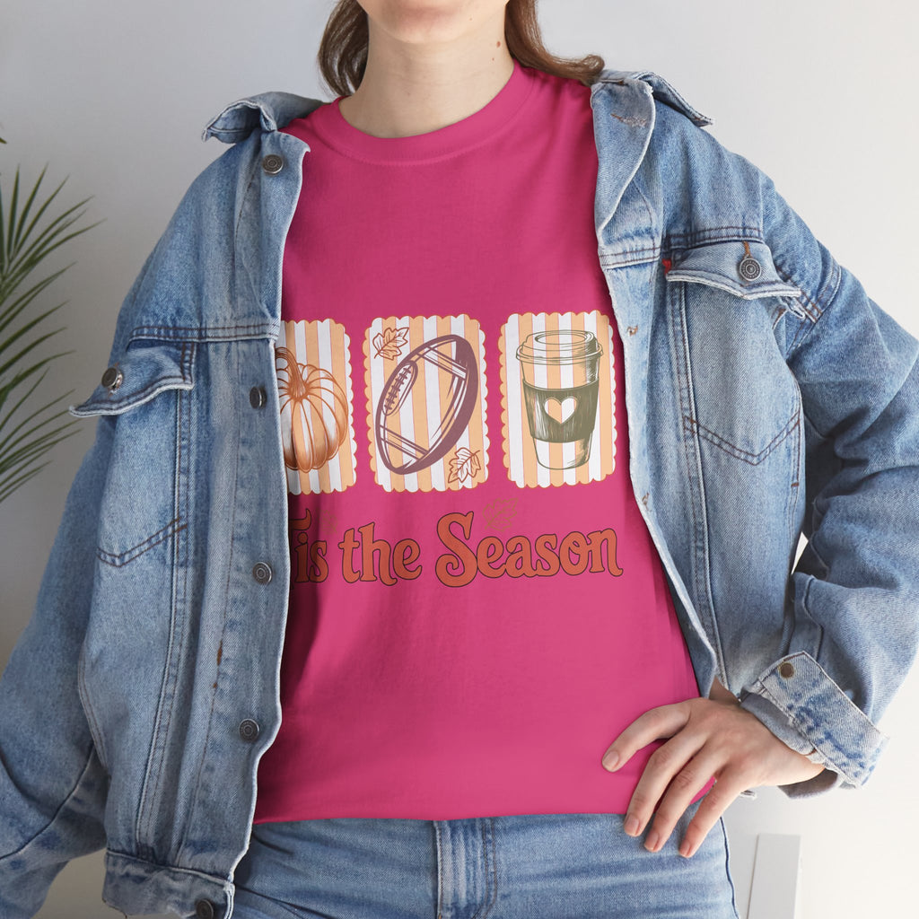 Tis the Season Pumpkin, Football & Coffee Fall Unisex Cotton T-Shirt