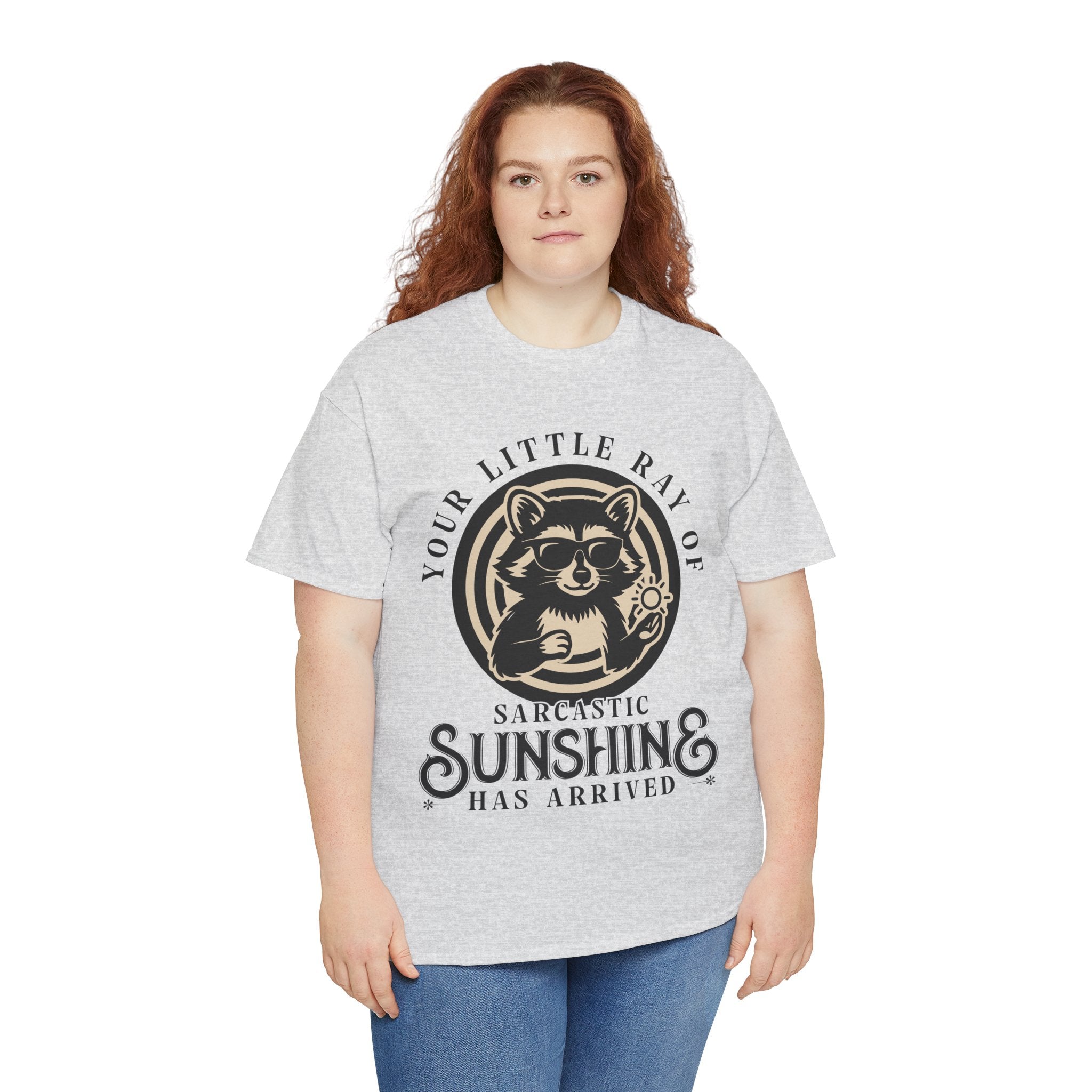 Cool Raccoon Sunglasses T-Shirt — Raccoon Holding Sun Graphic Unisex Cotton Tee