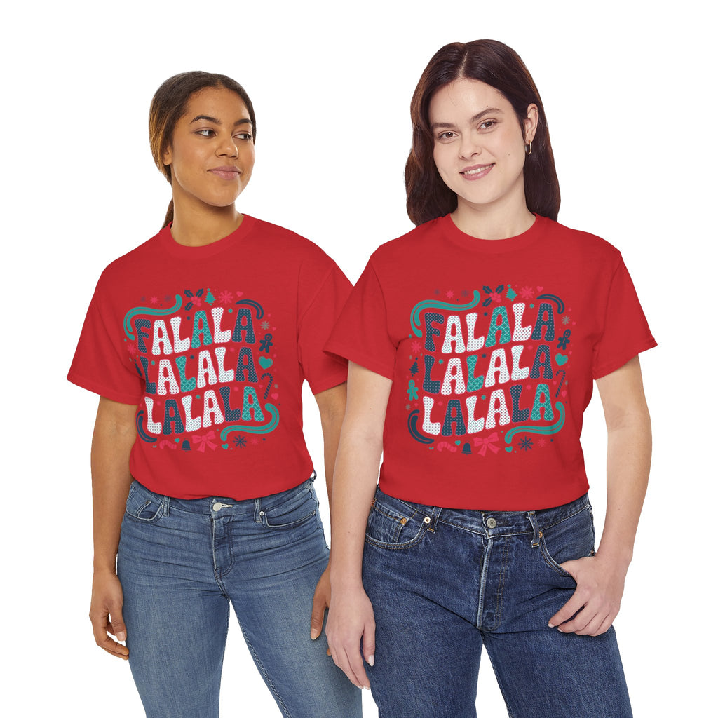 Fa La La La La Christmas T-Shirt — Festive Candy Cane & Gingerbread Holiday Unisex Cotton Tee