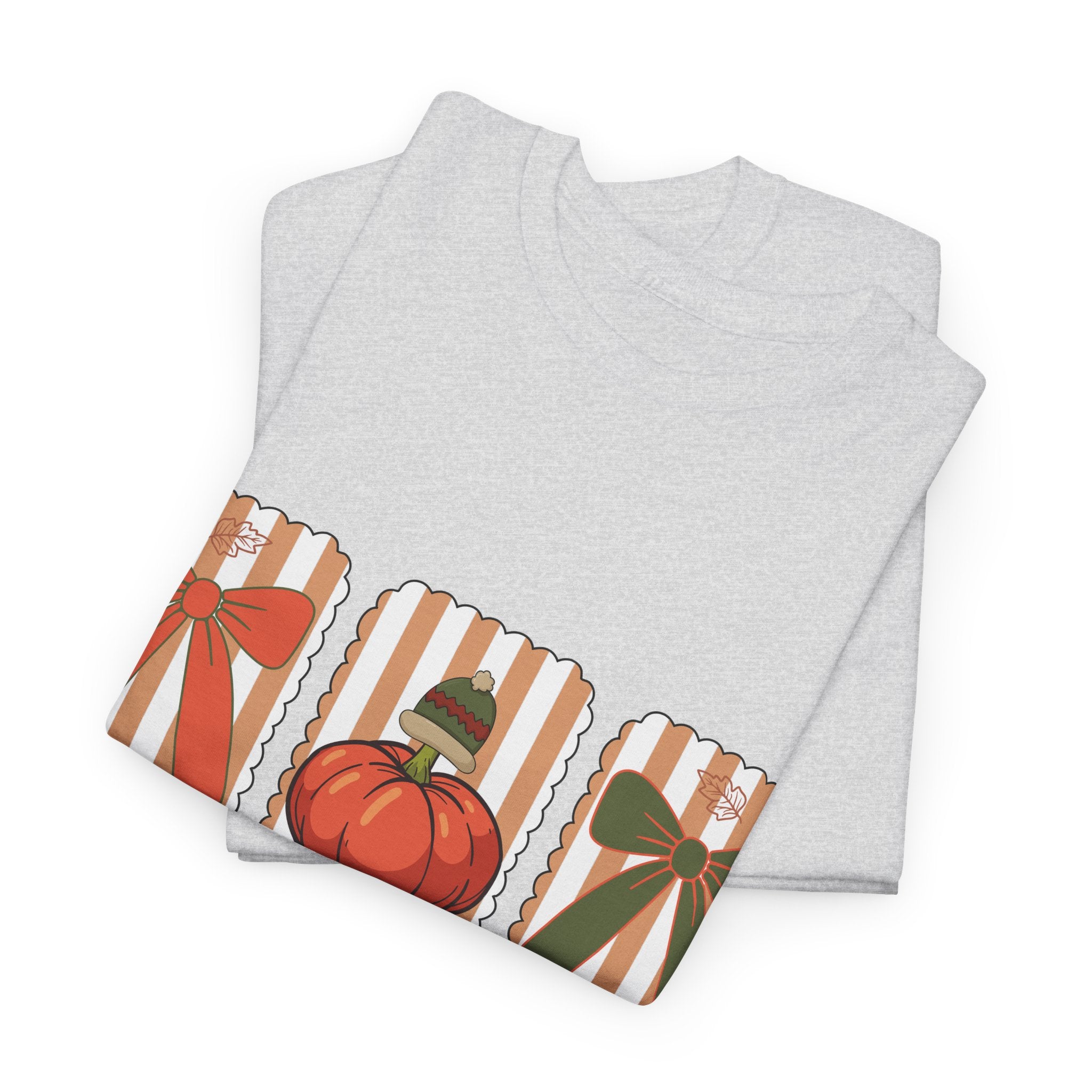 Give Thanks Thanksgiving T-Shirt — Pumpkin with Hat & Bows Unisex Cotton Tee