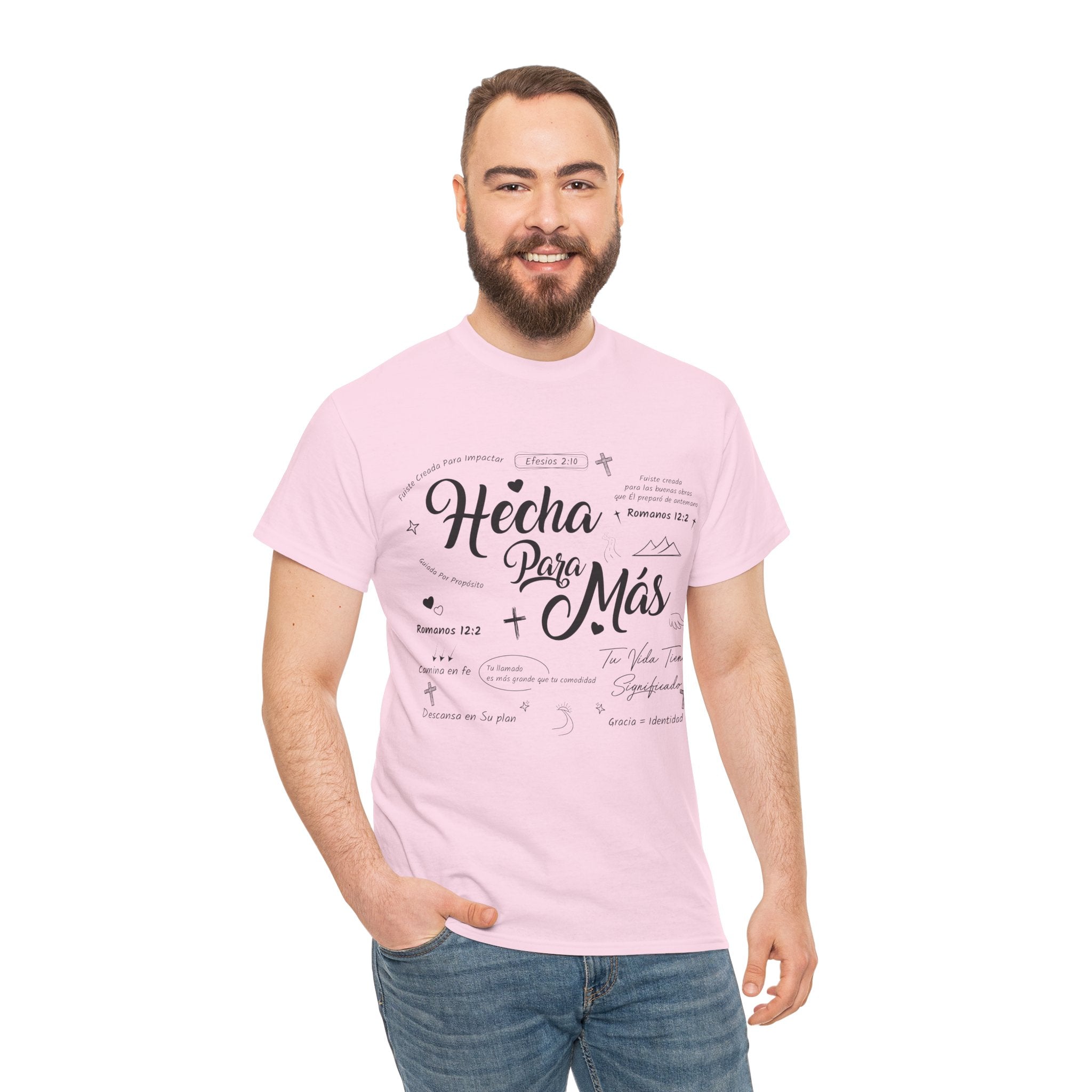 Hecha Para Más Christian T‑Shirt — Spanish Faith Typography Unisex Cotton Tee
