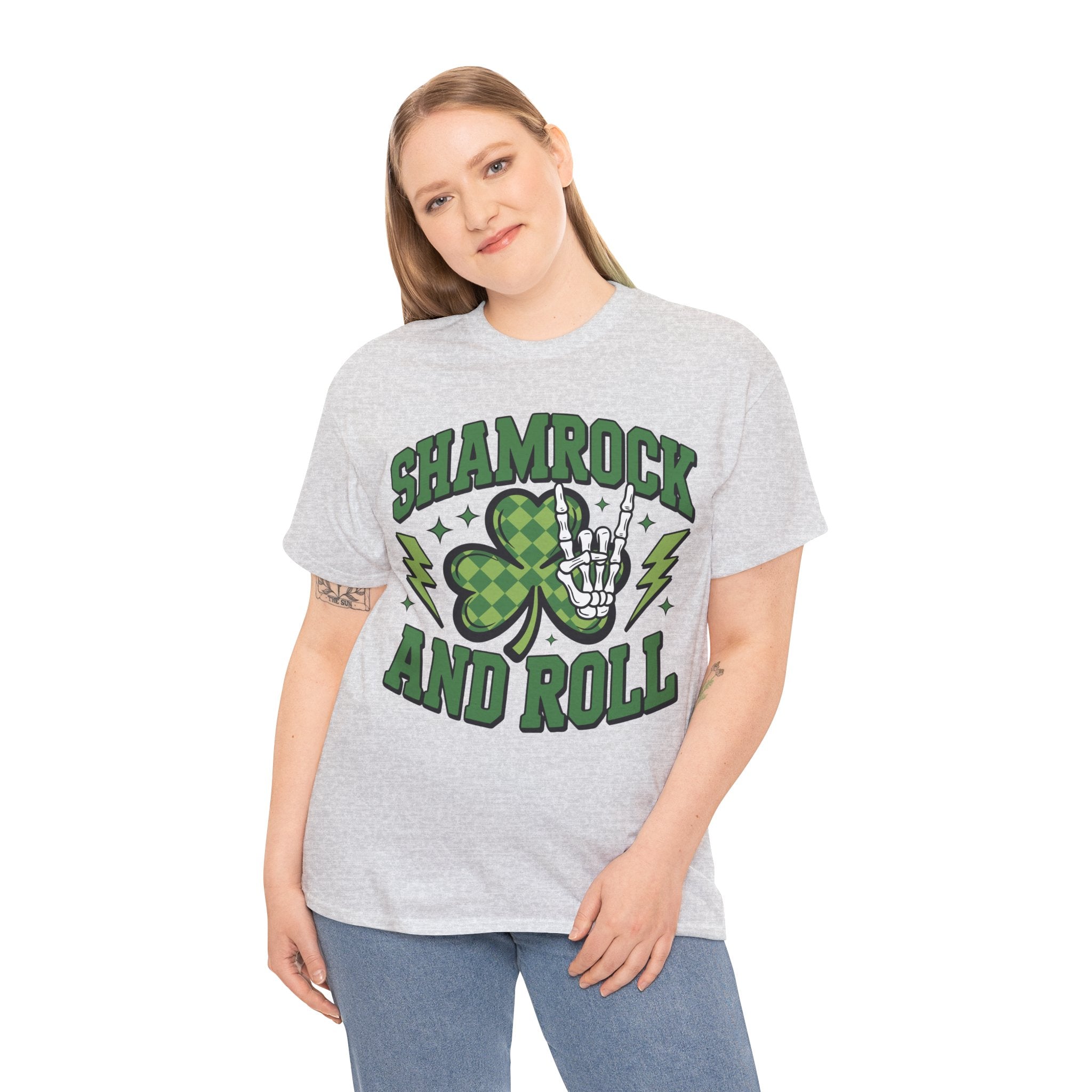 Shamrock and Roll Tee — Skeleton Hand & Lightning St. Patrick’s Rock Unisex Cotton Shirt