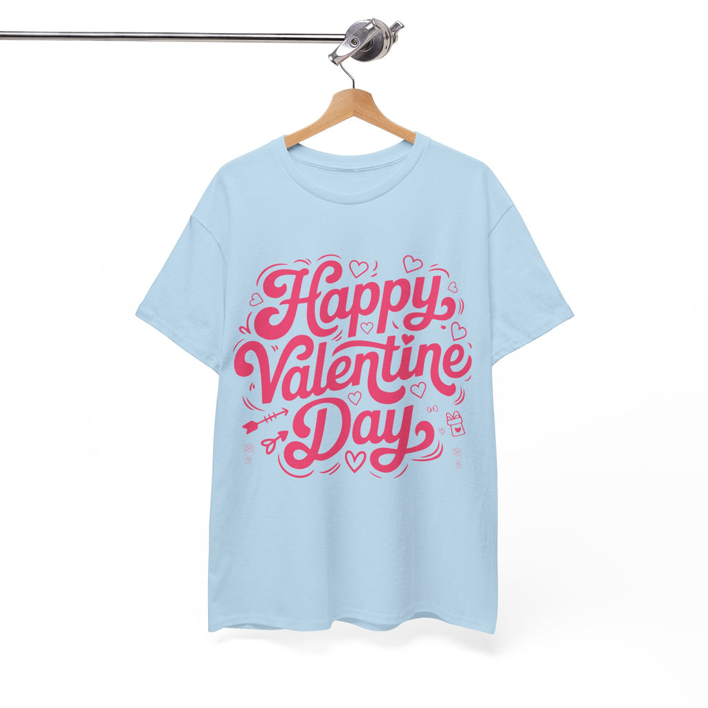 Happy Valentine Day Tee — Pink Heart & Love Icons Valentine's Unisex Cotton Shirt