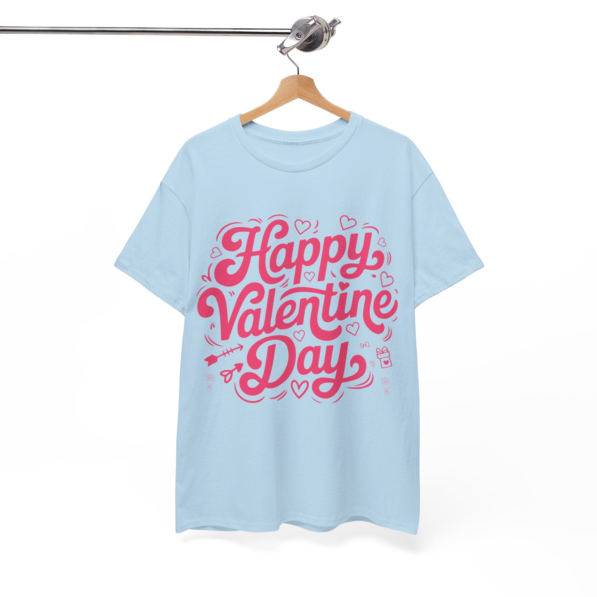 Happy Valentine Day Tee — Pink Heart & Love Icons Valentine's Unisex Cotton Shirt