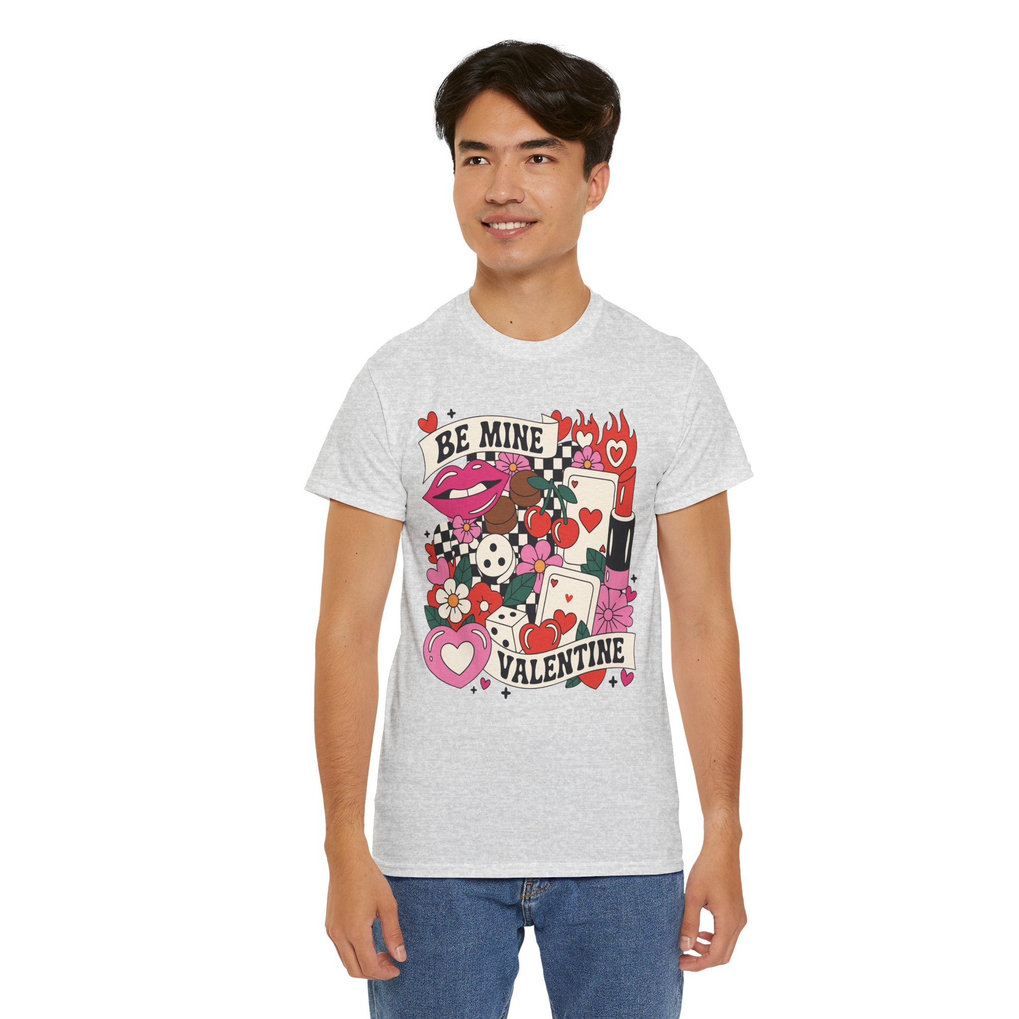 Be Mine Valentine Pop-Art Tee — Lips, Cherries & Retro Valentine Collage...Unisex Cotton Tee